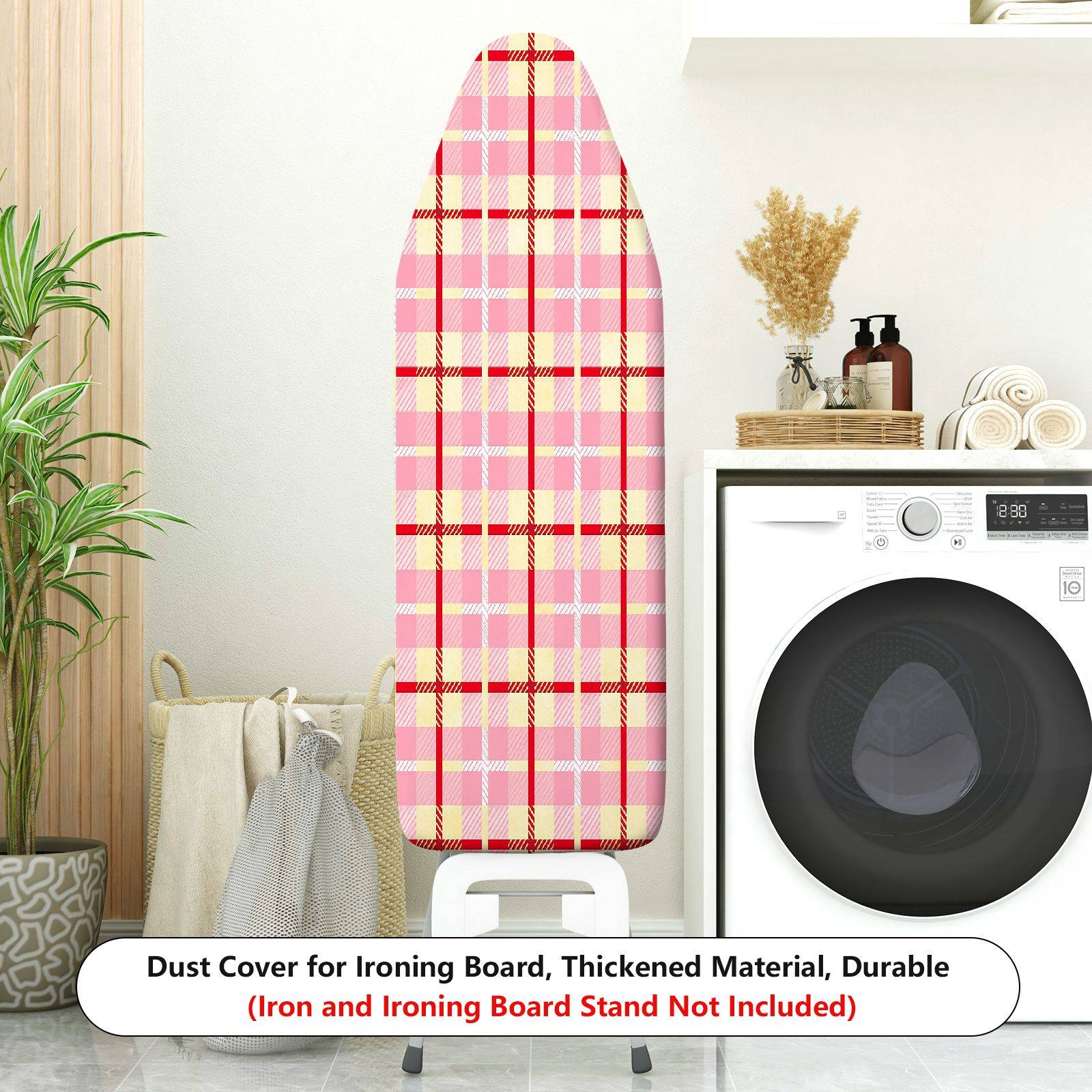 1-Piece Plaid Checkered Pink  Ironing Board Cover, Universal Size, Without Board