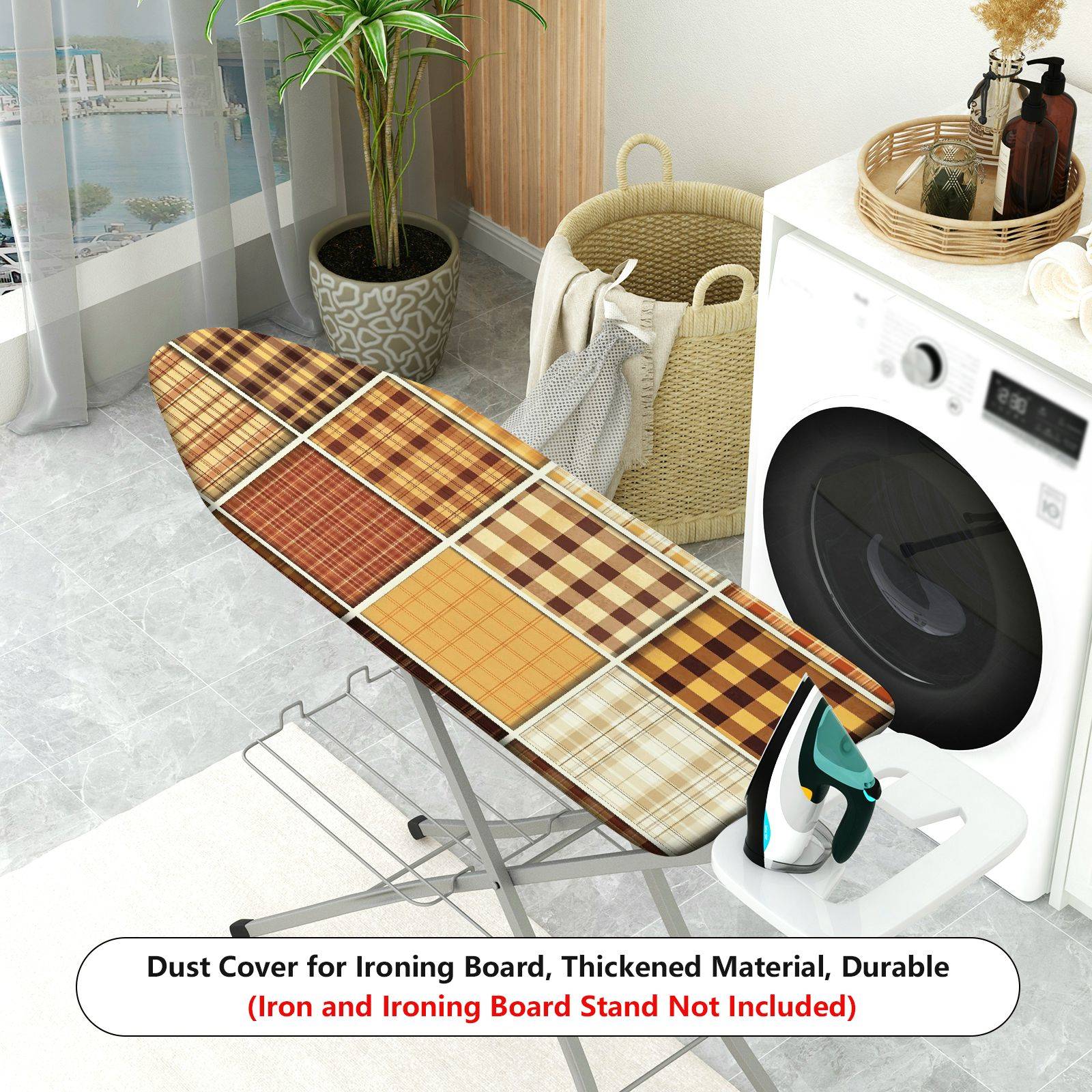 1-Piece Plaid Brown Beige  Ironing Board Cover, Universal Size, Without Board