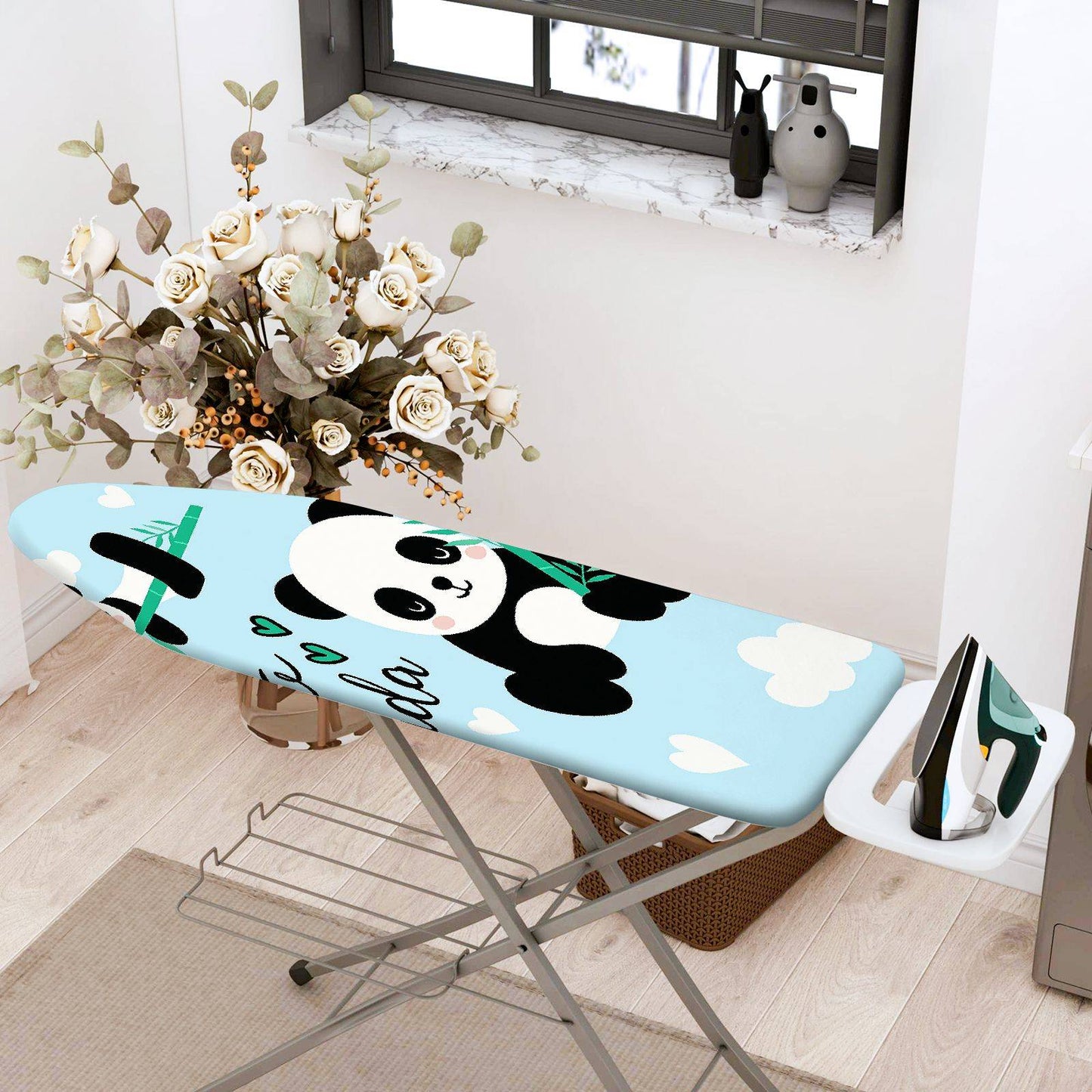 1-Piece Cute Panda Blue  Ironing Board Cover, Universal Size, Without Board