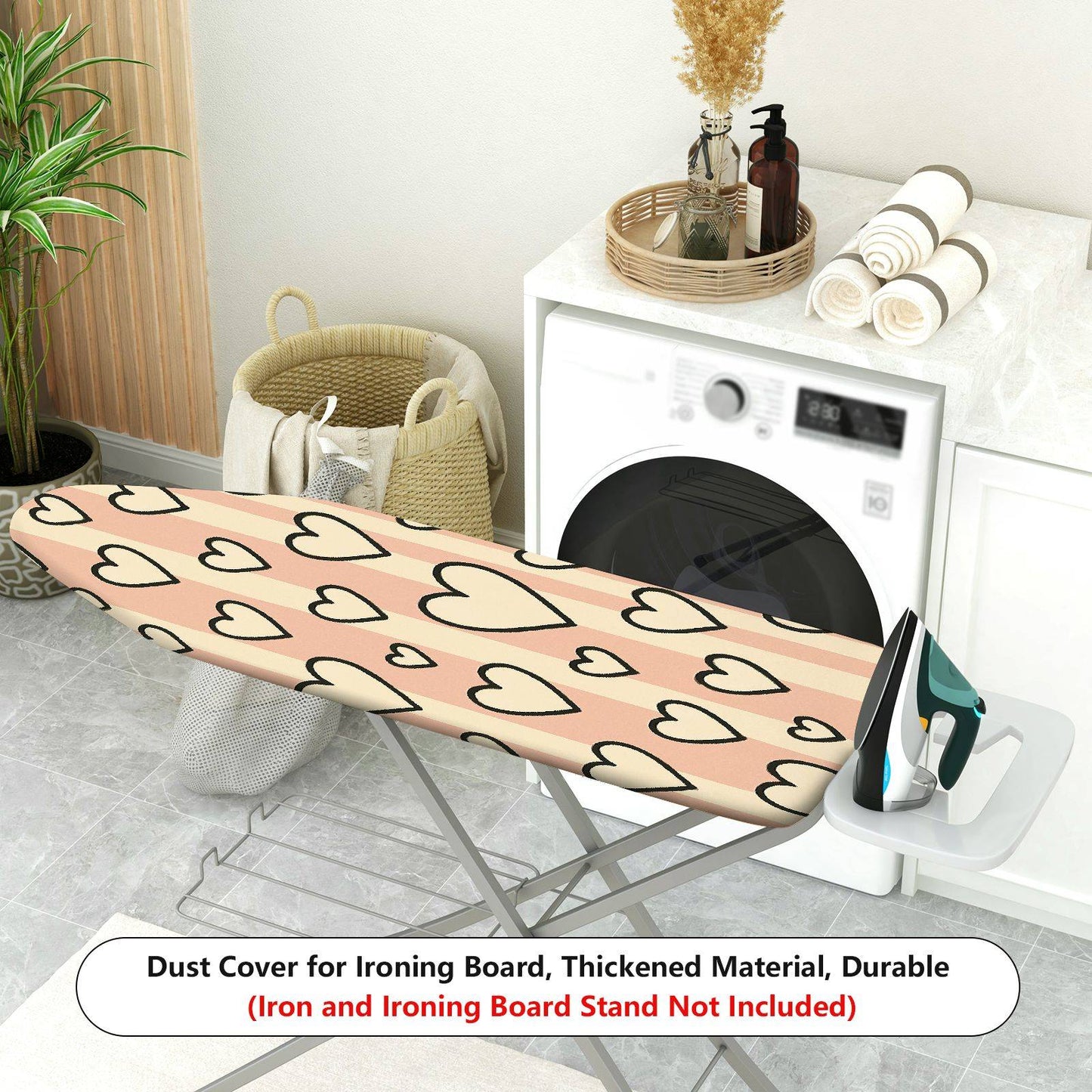 1-Piece Heart Pattern Pink Beige Striped  Ironing Board Cover, Universal Size, Without Board