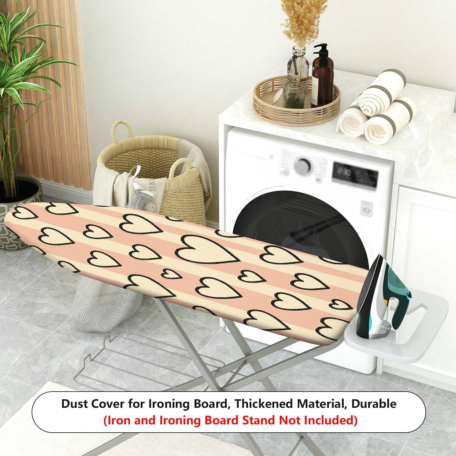1-Piece Heart Pattern Pink Beige Striped  Ironing Board Cover, Universal Size, Without Board