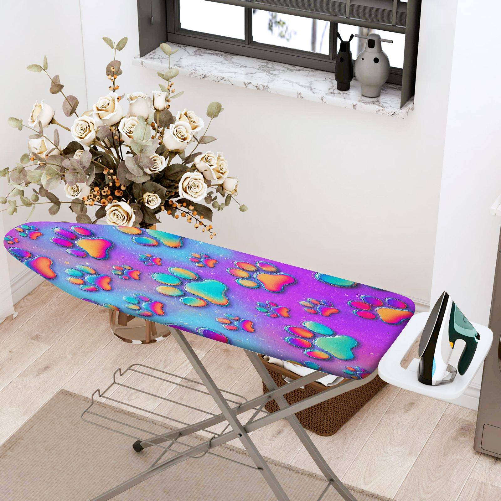 1-Piece Colorful Paw Print Pattern Modern Fun  Ironing Board Cover, Universal Size, Without Board