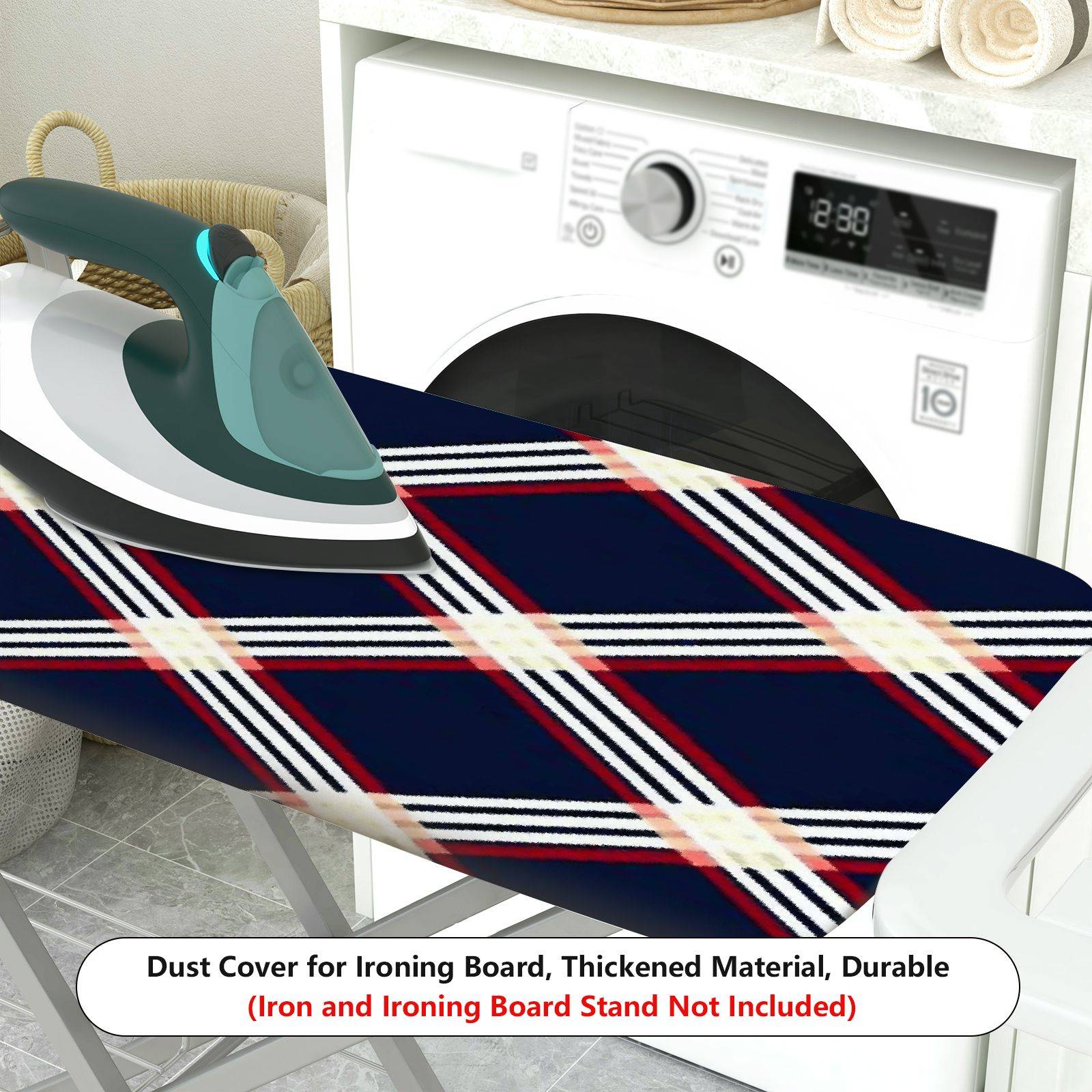 1-Piece Plaid Navy Red White  Ironing Board Cover, Universal Size, Without Board