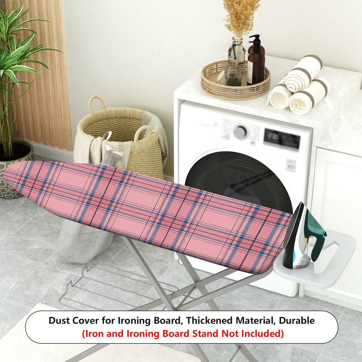 1-Piece Pink Plaid Checkered  Ironing Board Cover, Universal Size, Without Board