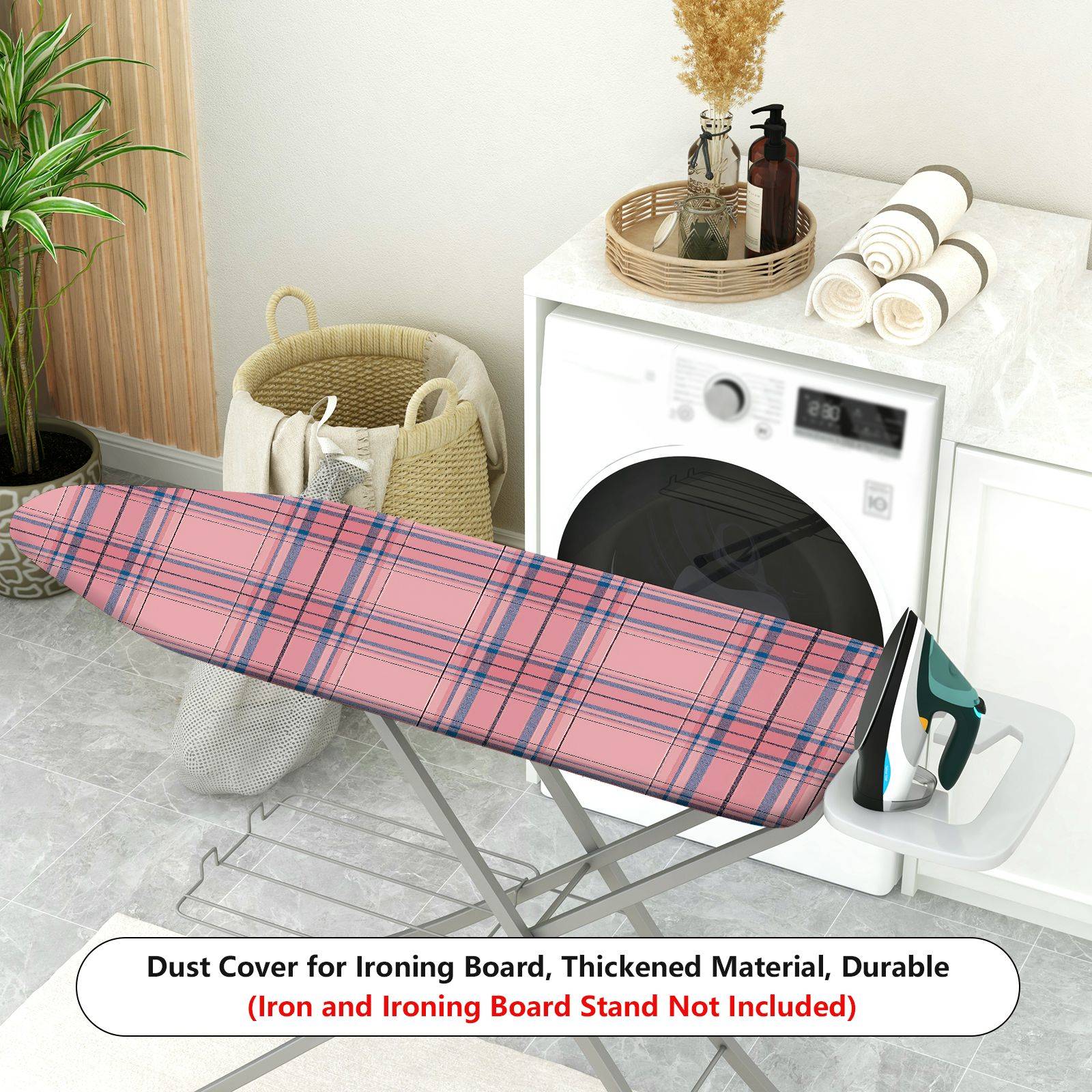 1-Piece Pink Plaid Checkered  Ironing Board Cover, Universal Size, Without Board