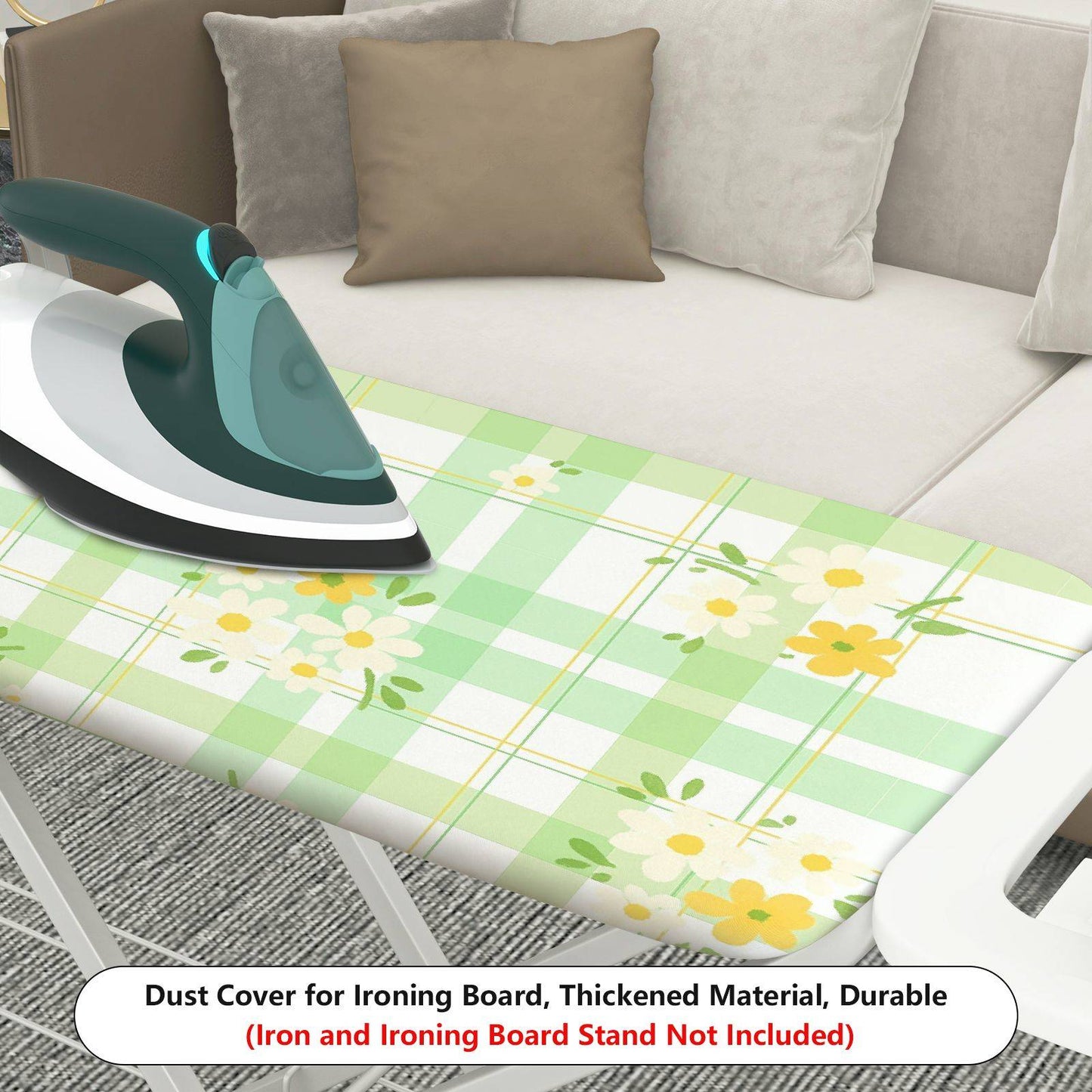 1-Piece Plaid Floral Printed Green  Ironing Board Cover, Universal Size, Without Board