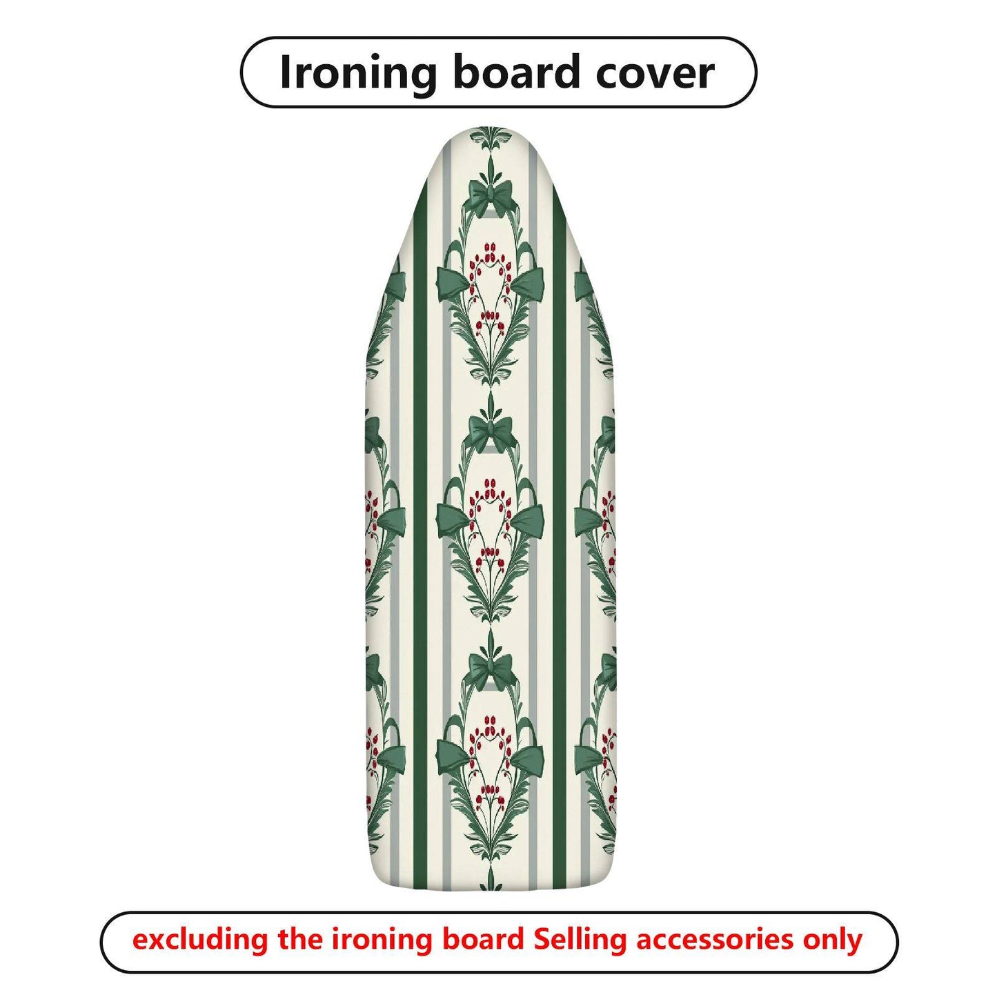 1-Piece Christmas Green Bow Stripe  Ironing Board Cover, Universal Size, Without Board