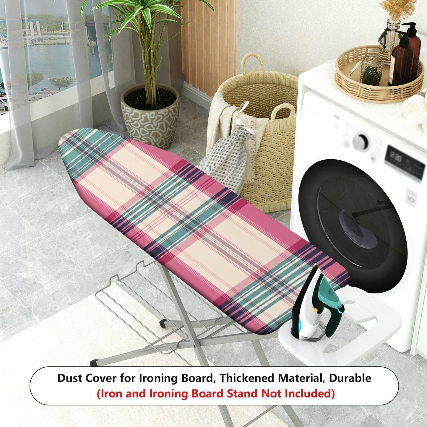 1-Piece Plaid Pink Green  Ironing Board Cover, Universal Size, Without Board