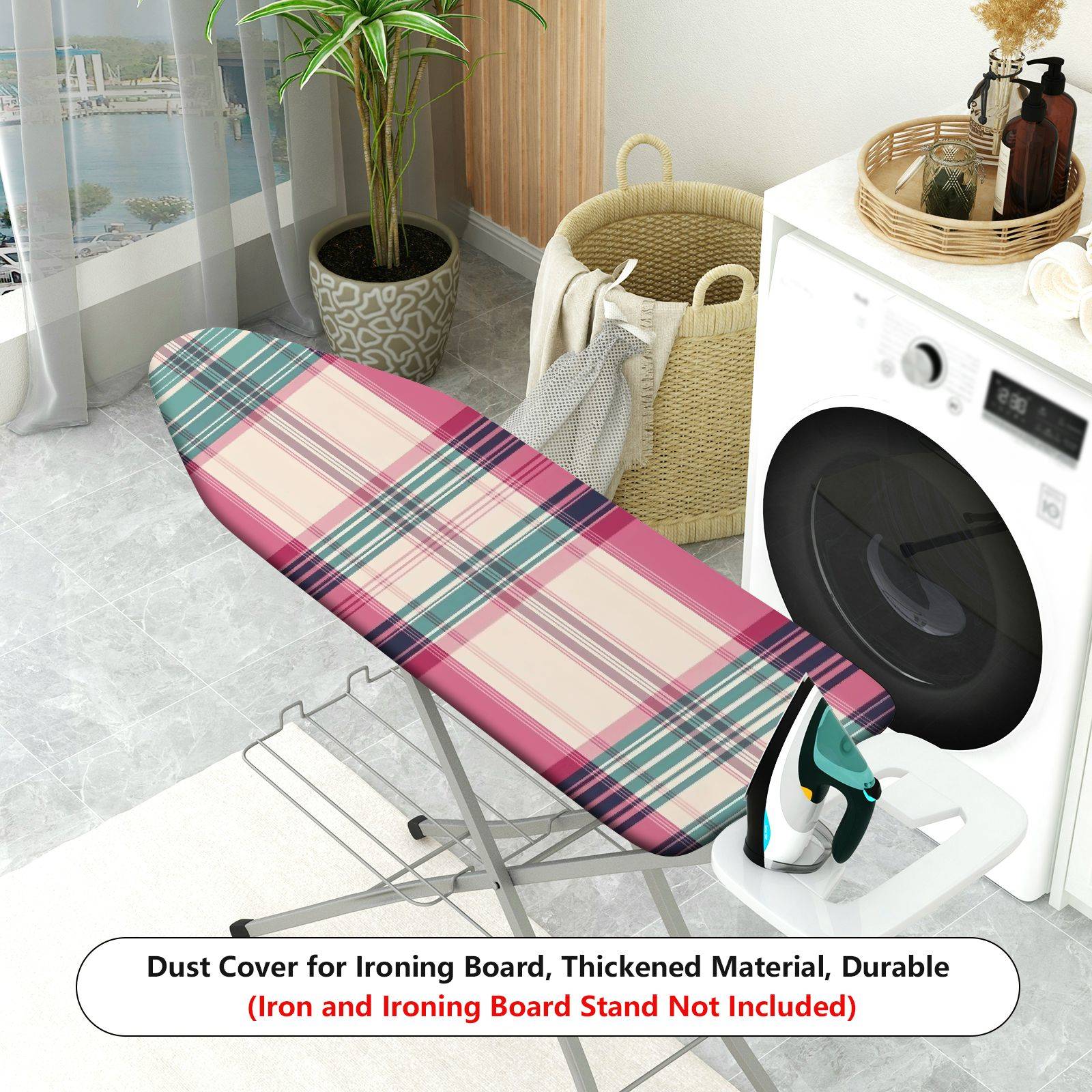 1-Piece Plaid Pink Green  Ironing Board Cover, Universal Size, Without Board
