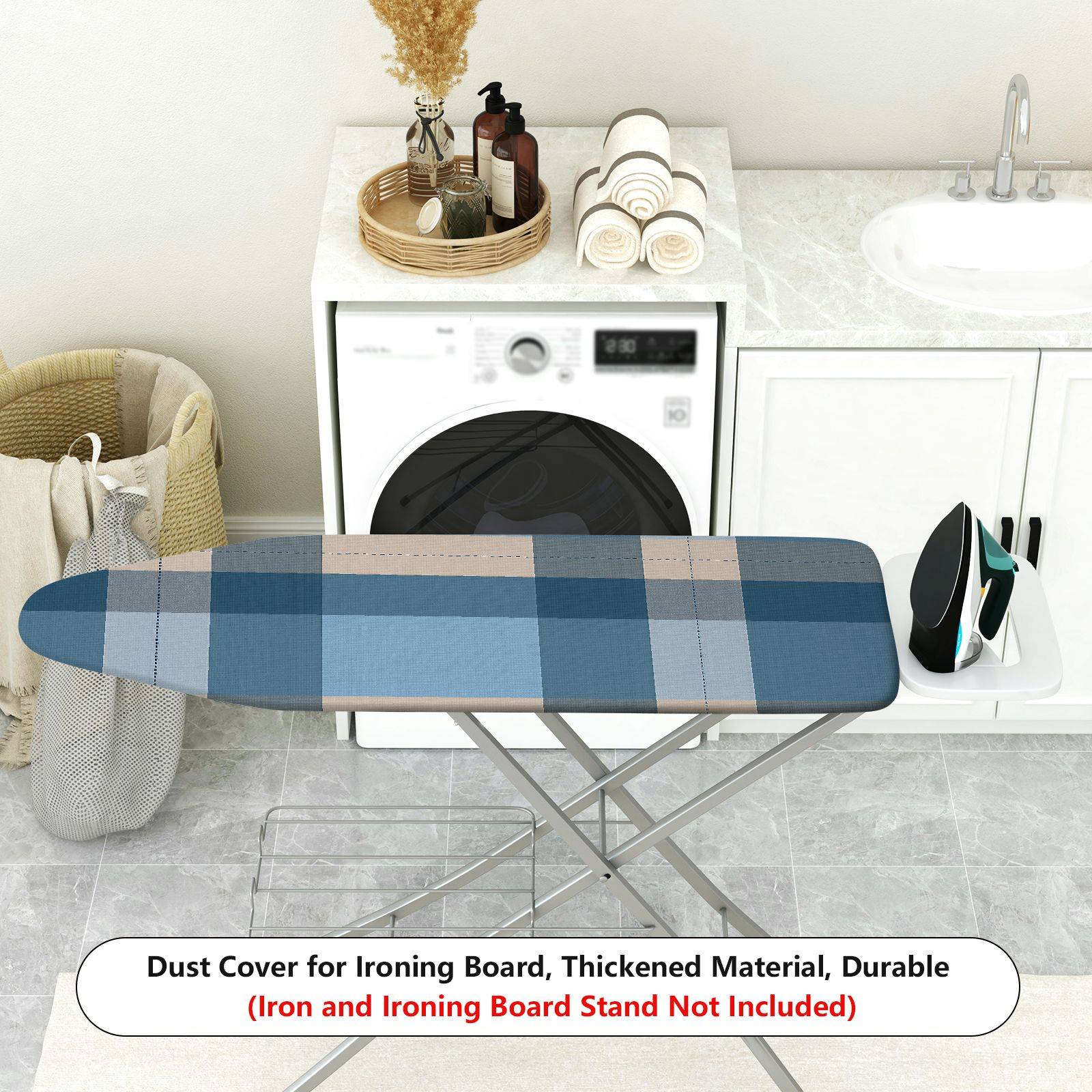 1-Piece Plaid Blue Checkered  Ironing Board Cover, Universal Size, Without Board