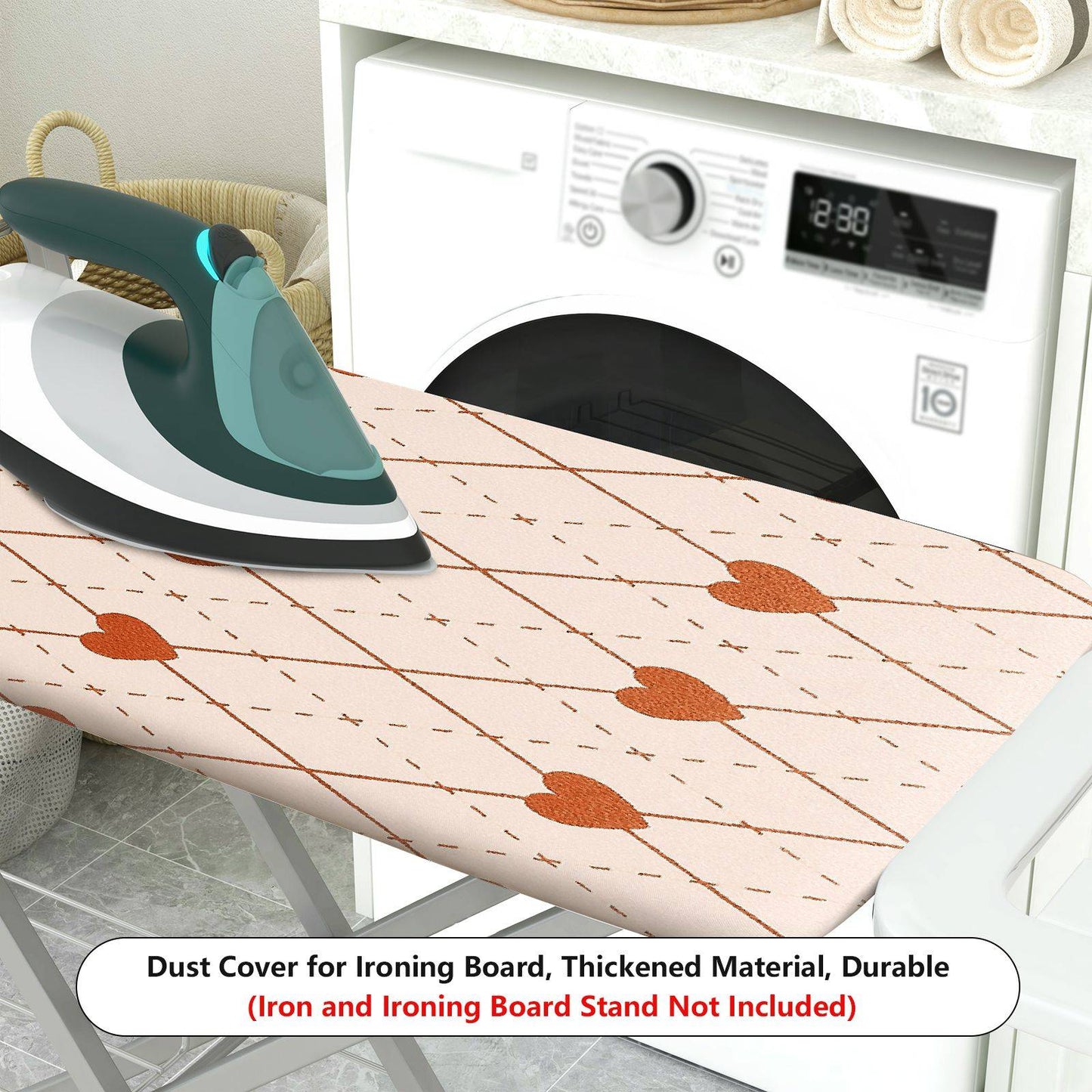 1-Piece Heart Printed Diamond Pattern Beige  Ironing Board Cover, Universal Size, Without Board