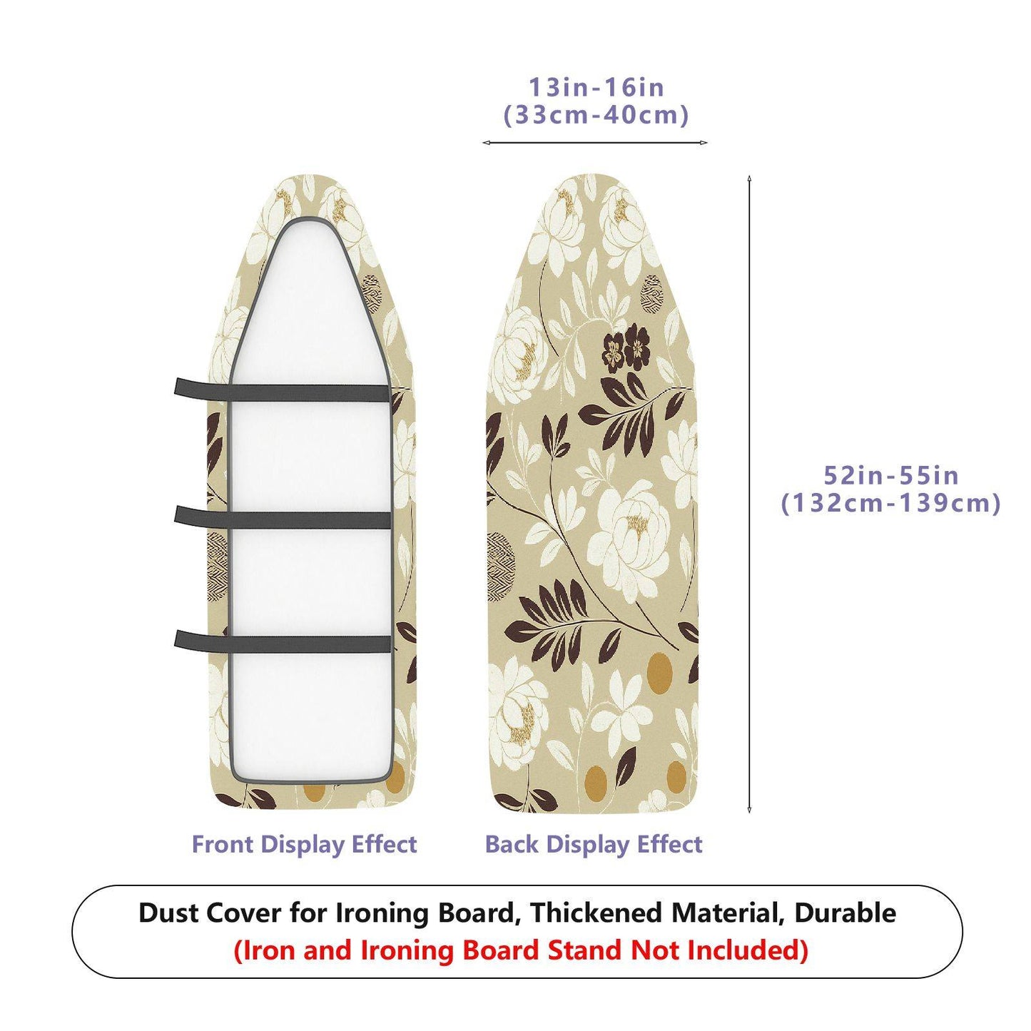 1-Piece Floral Beige Brown  Ironing Board Cover, Universal Size, Without Board