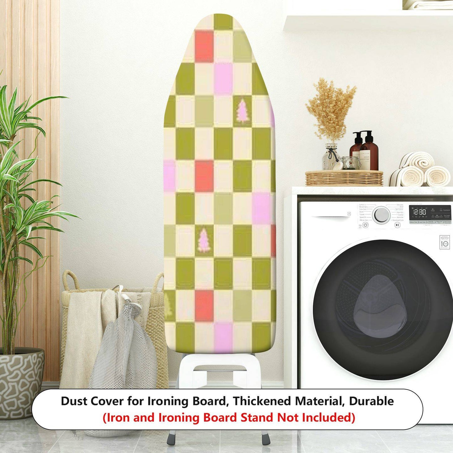 1-Piece Checkered Christmas Tree Pattern Pastel Color  Ironing Board Cover, Universal Size, Without Board