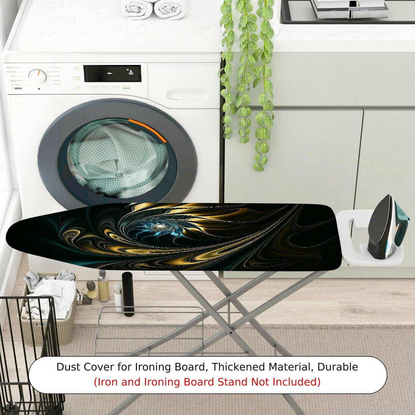 1-Piece Abstract Swirl Dark Tone Golden Accent  Ironing Board Cover, Universal Size, Without Board