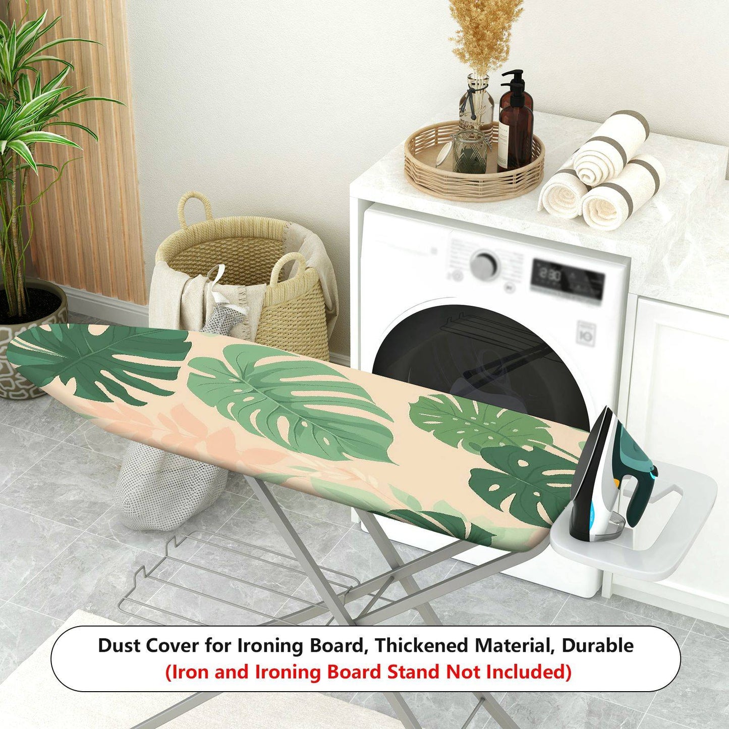 1-Piece Tropical Leaf Pattern Green Beige  Ironing Board Cover, Universal Size, Without Board