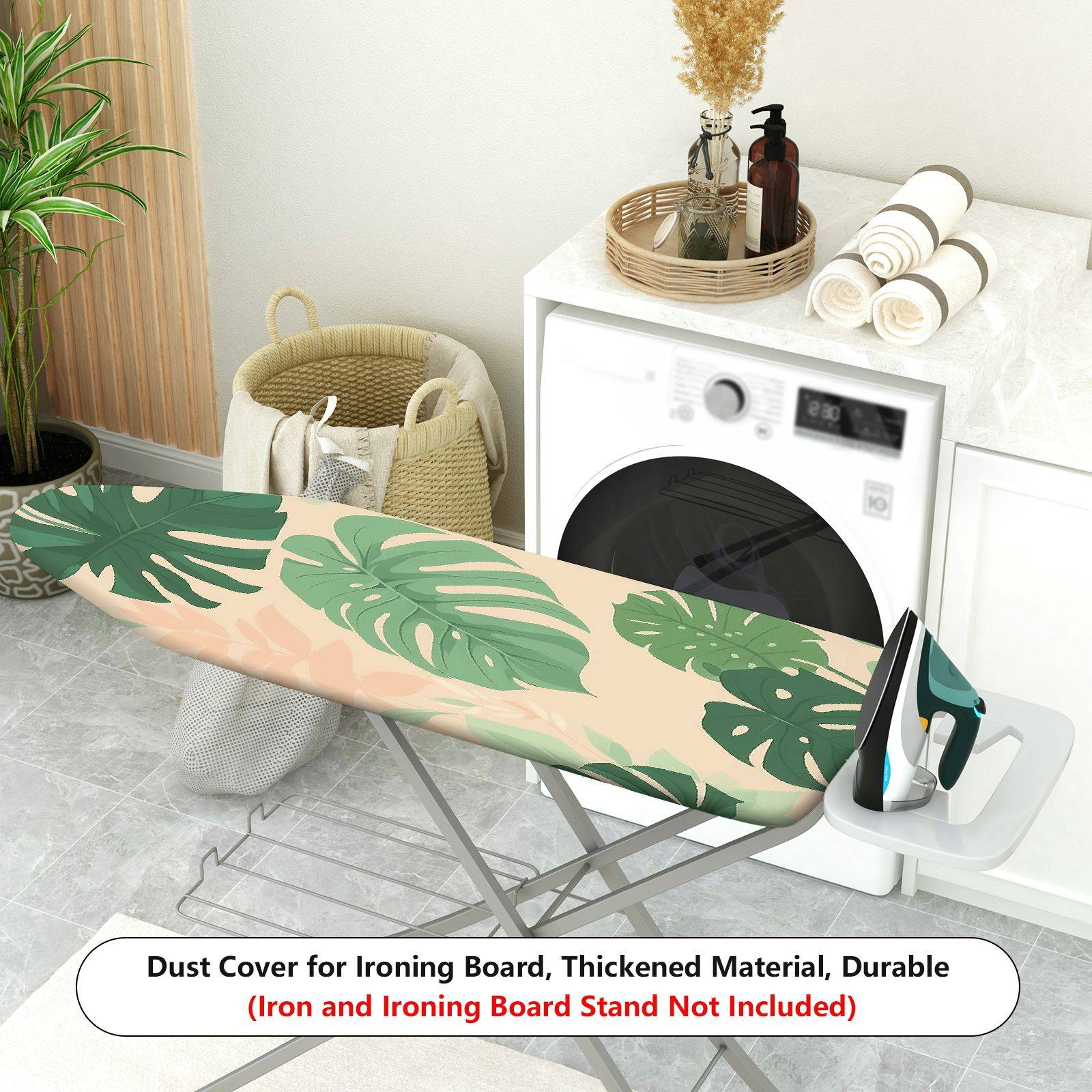 1-Piece Tropical Leaf Pattern Green Beige  Ironing Board Cover, Universal Size, Without Board