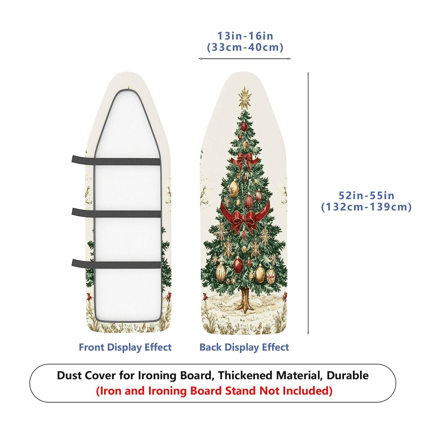 1-Piece Christmas Tree Red Bow Green Ornament  Ironing Board Cover, Universal Size, Without Board