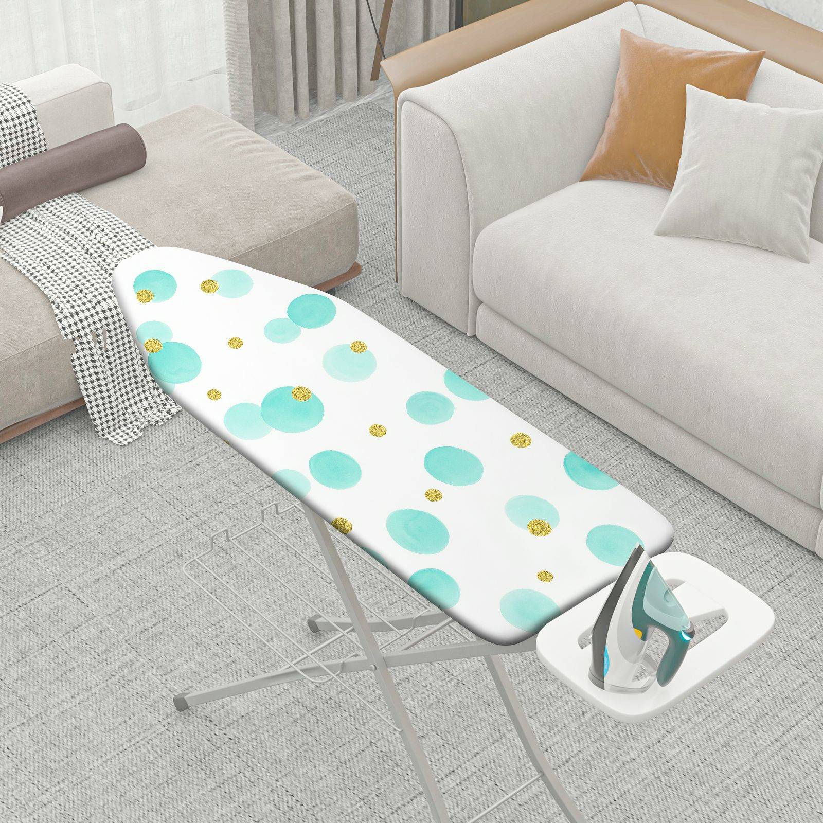 1-Piece Polka Dot Green Gold Pattern Cute  Ironing Board Cover, Universal Size, Without Board