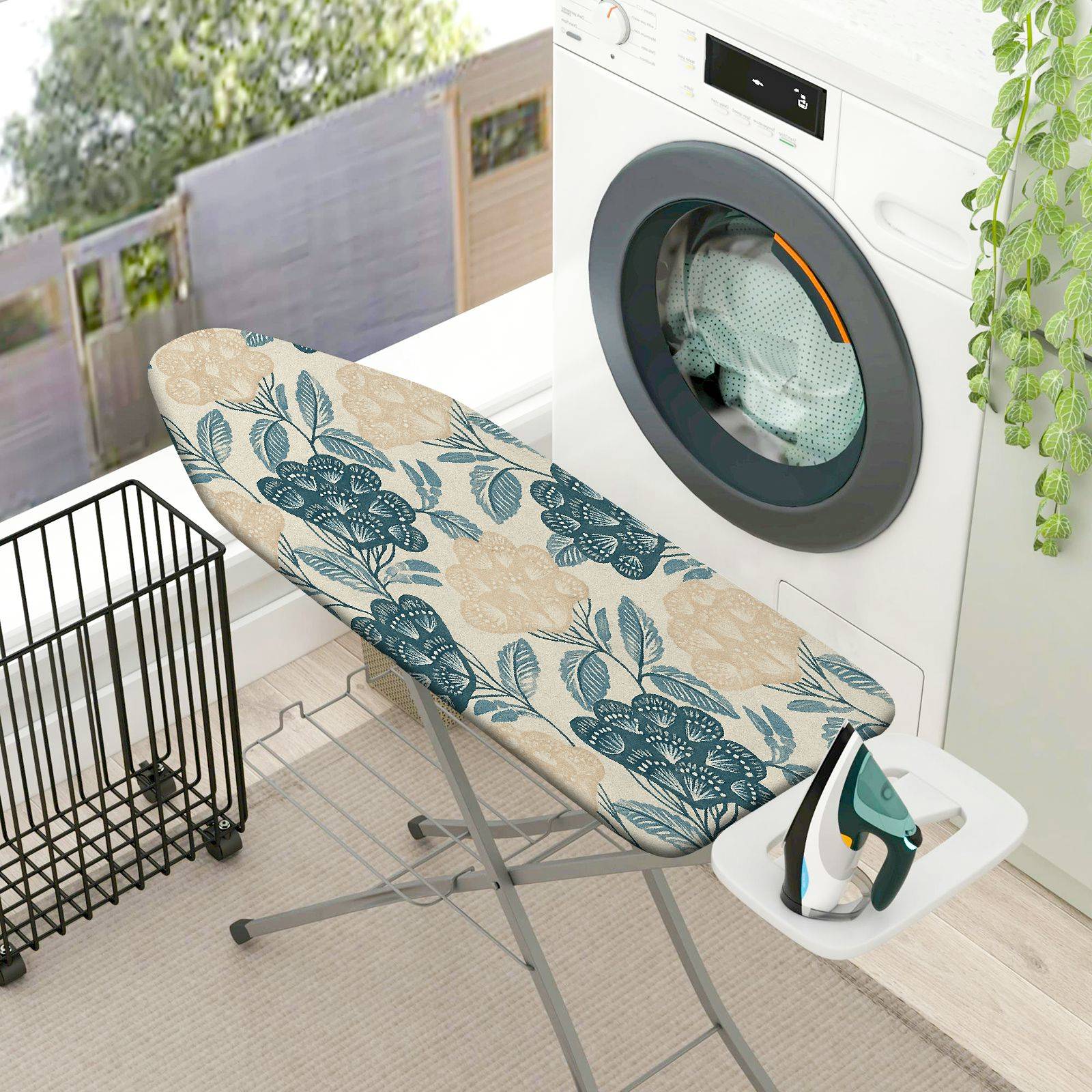 1-Piece Floral Leaf Beige Blue  Ironing Board Cover, Universal Size, Without Board
