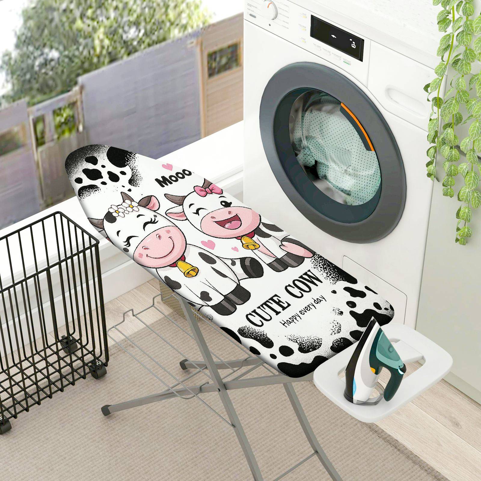 1-Piece Cow Cute Happy  Ironing Board Cover, Universal Size, Without Board