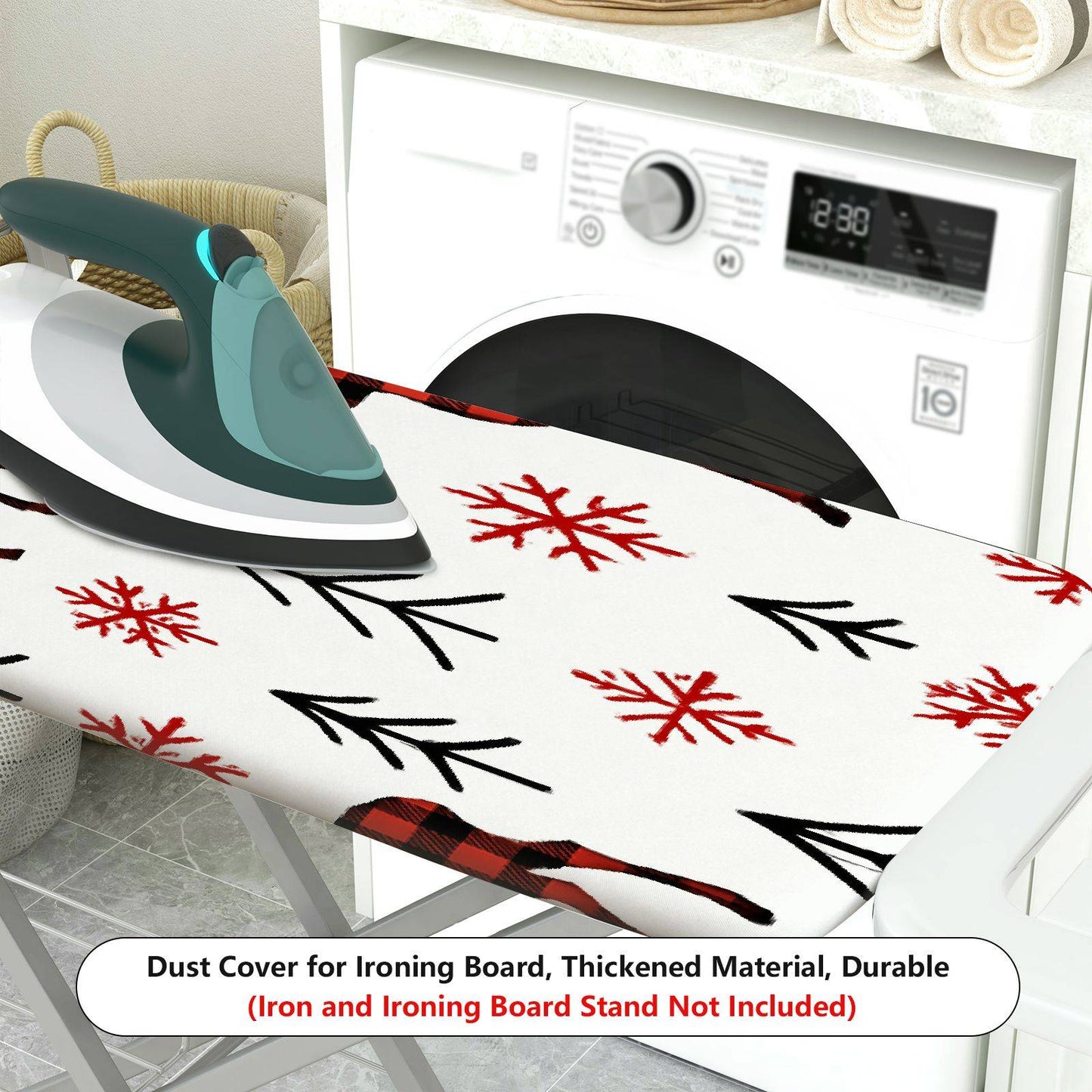 1-Piece Red Plaid Deer Snowflake Christmas  Ironing Board Cover, Universal Size, Without Board