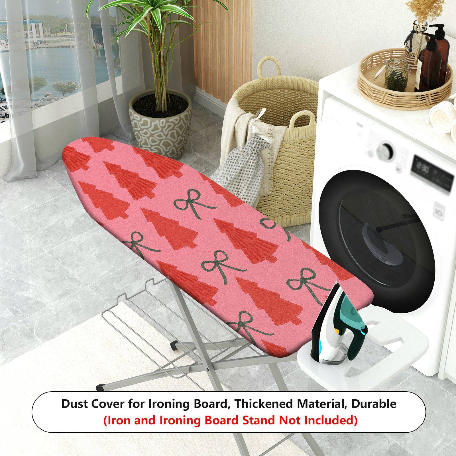 1-Piece Christmas Red Green Tree Bow  Ironing Board Cover, Universal Size, Without Board