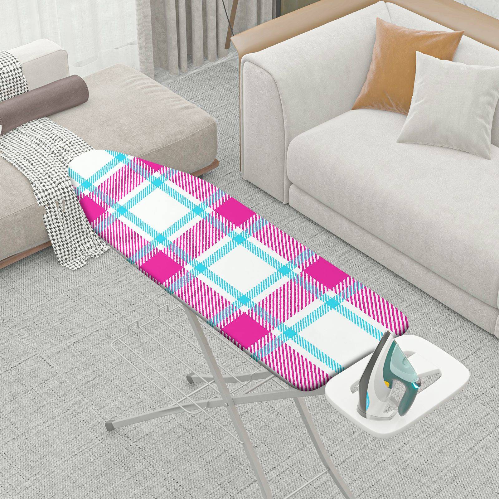 1-Piece Plaid Pink Blue  Ironing Board Cover, Universal Size, Without Board