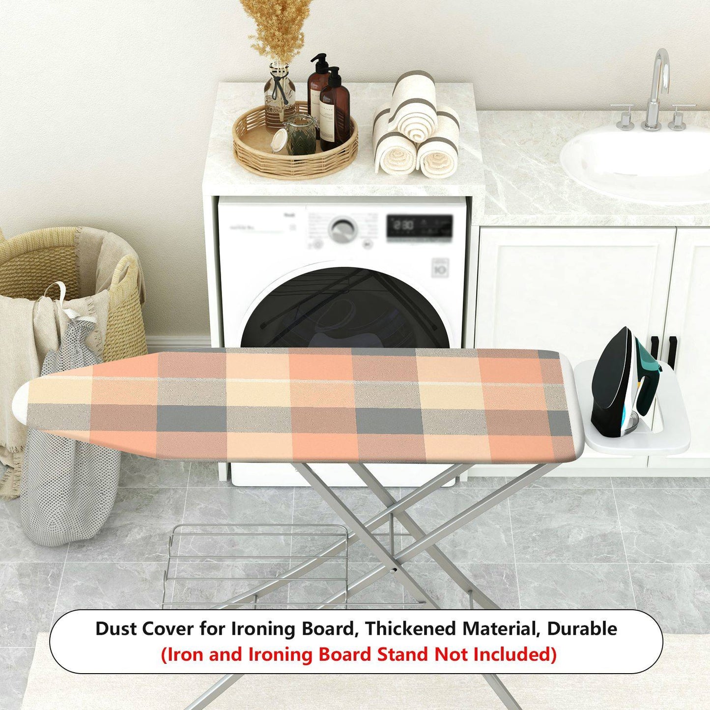 1-Piece Plaid Checkered Beige  Ironing Board Cover, Universal Size, Without Board