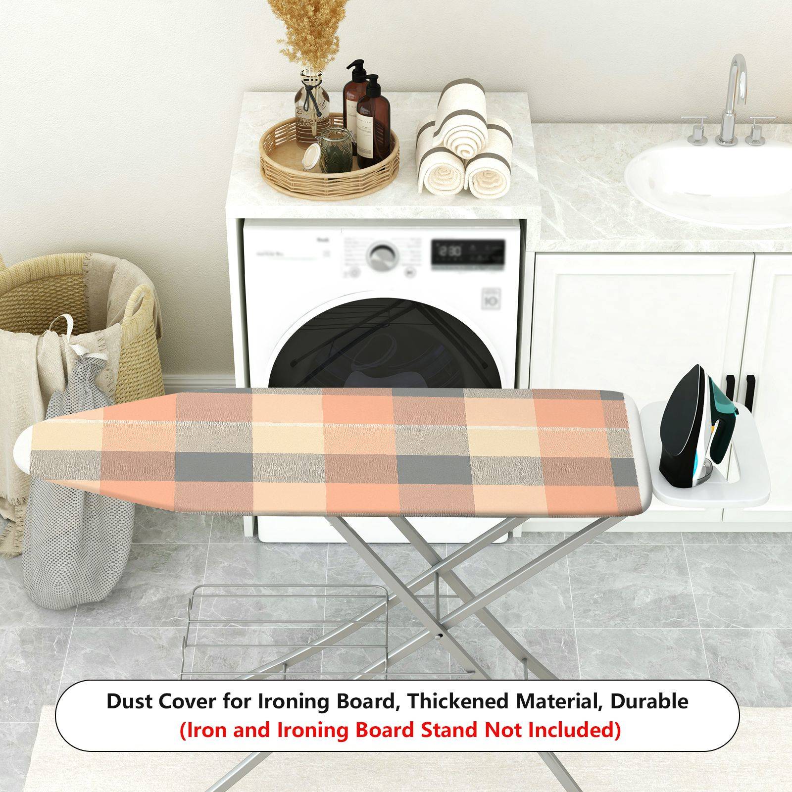 1-Piece Plaid Checkered Beige  Ironing Board Cover, Universal Size, Without Board