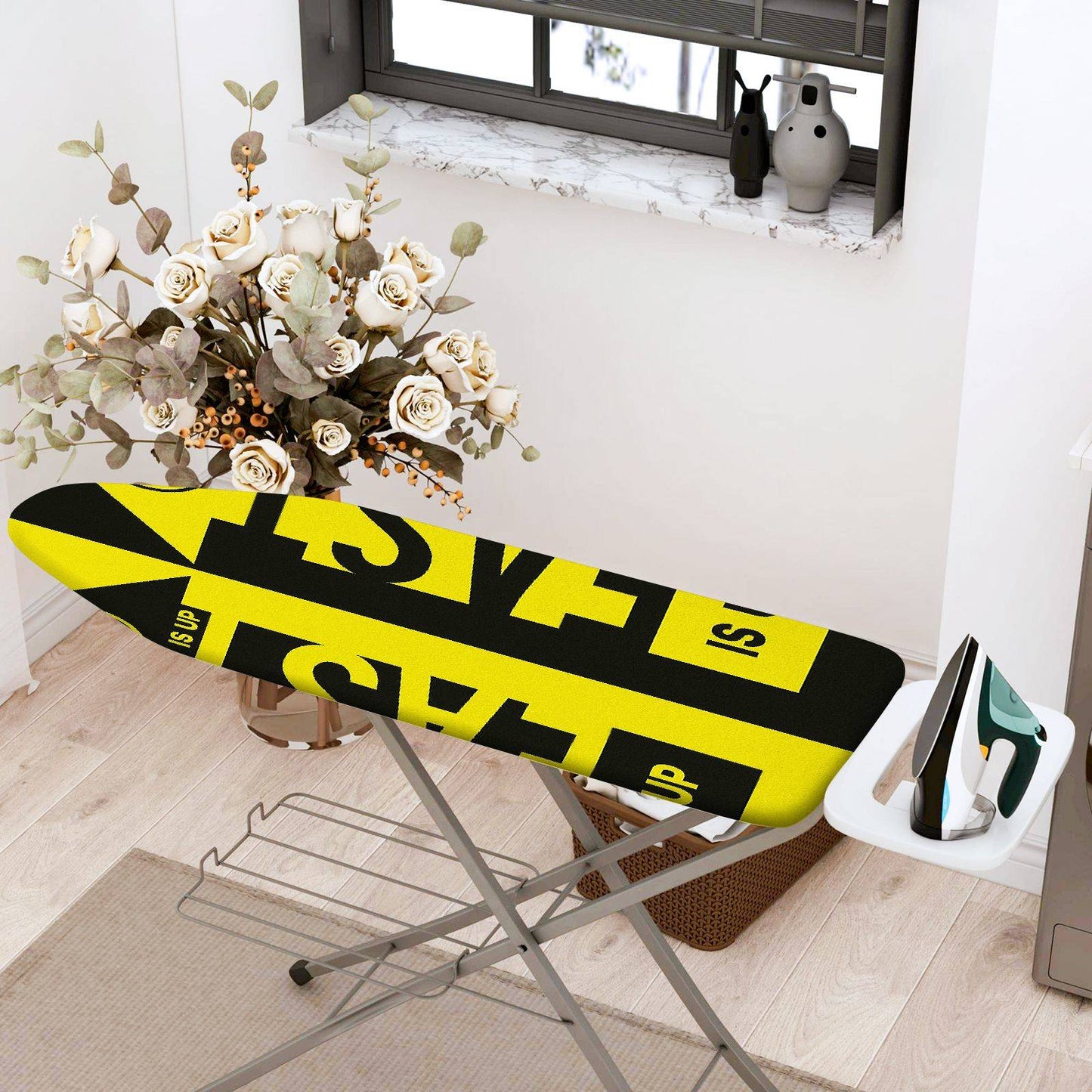 1-Piece Yellow Black Graphic Text  Ironing Board Cover, Universal Size, Without Board