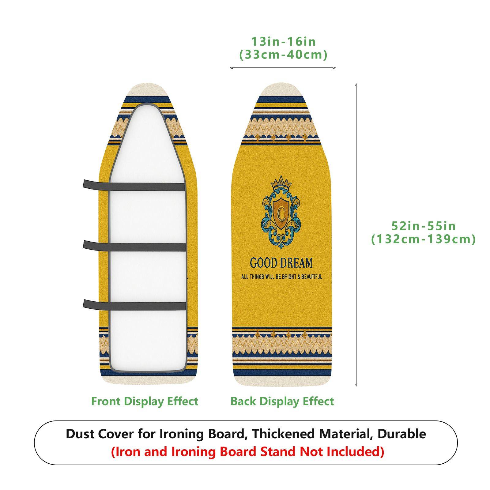 1-Piece Yellow Royal Emblem Good Dream  Ironing Board Cover, Universal Size, Without Board
