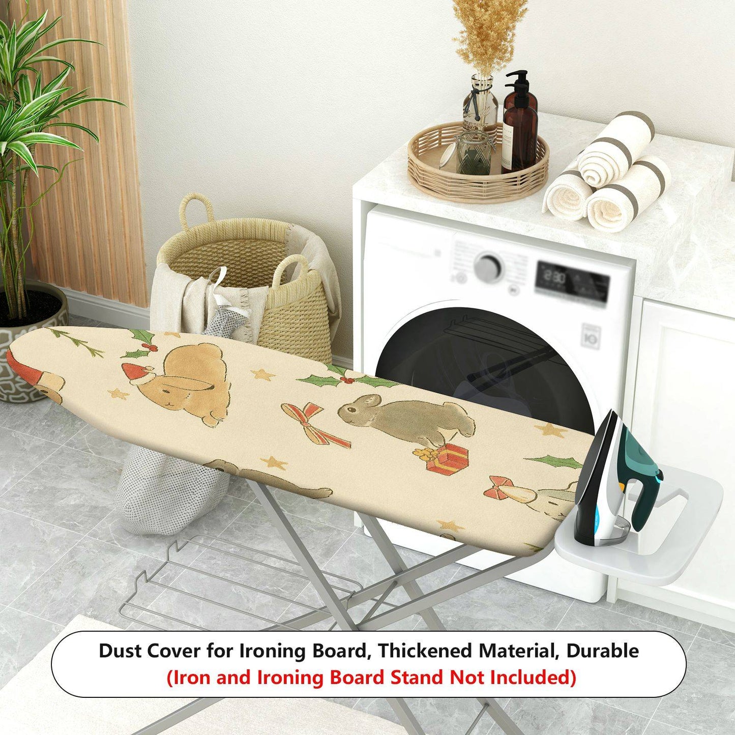1-Piece Christmas Rabbit Holly  Ironing Board Cover, Universal Size, Without Board