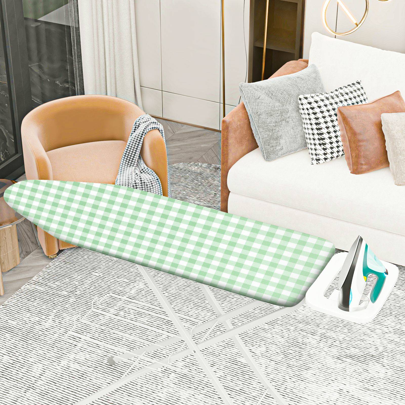 1-Piece Plaid Green Checkered  Ironing Board Cover, Universal Size, Without Board