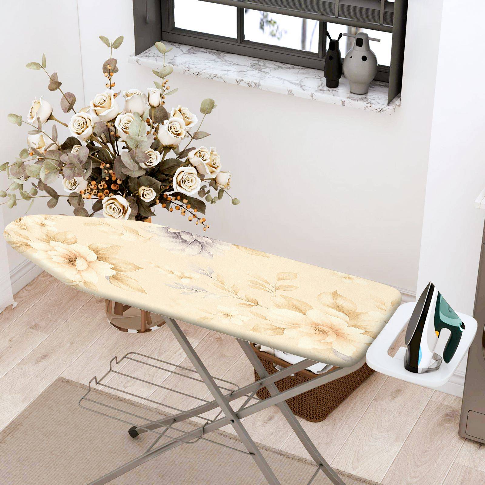 1-Piece Floral Beige Pastel  Ironing Board Cover, Universal Size, Without Board
