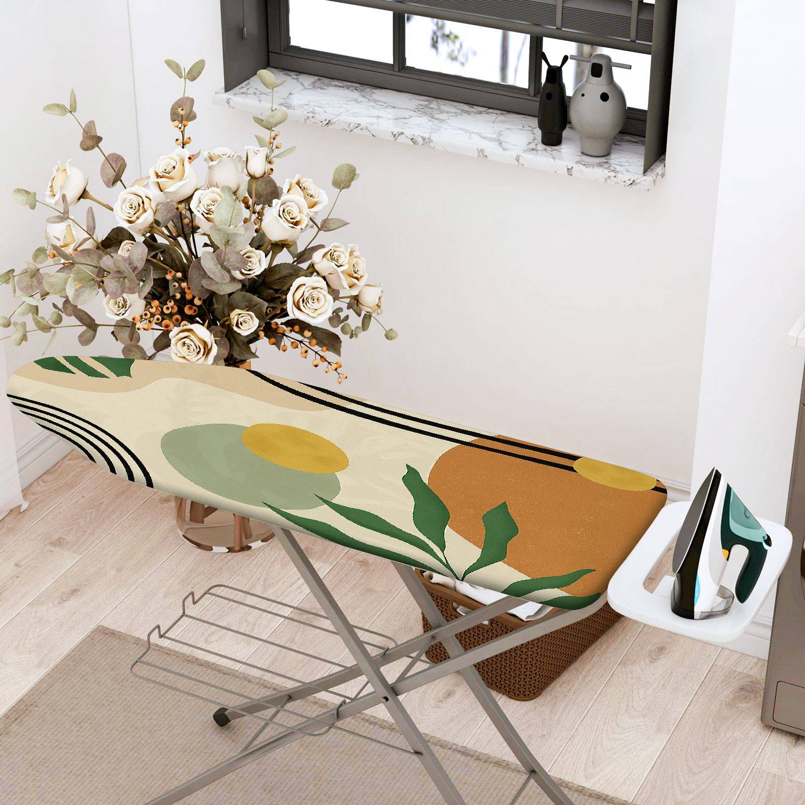 1-Piece Abstract Botanical Stripe  Ironing Board Cover, Universal Size, Without Board