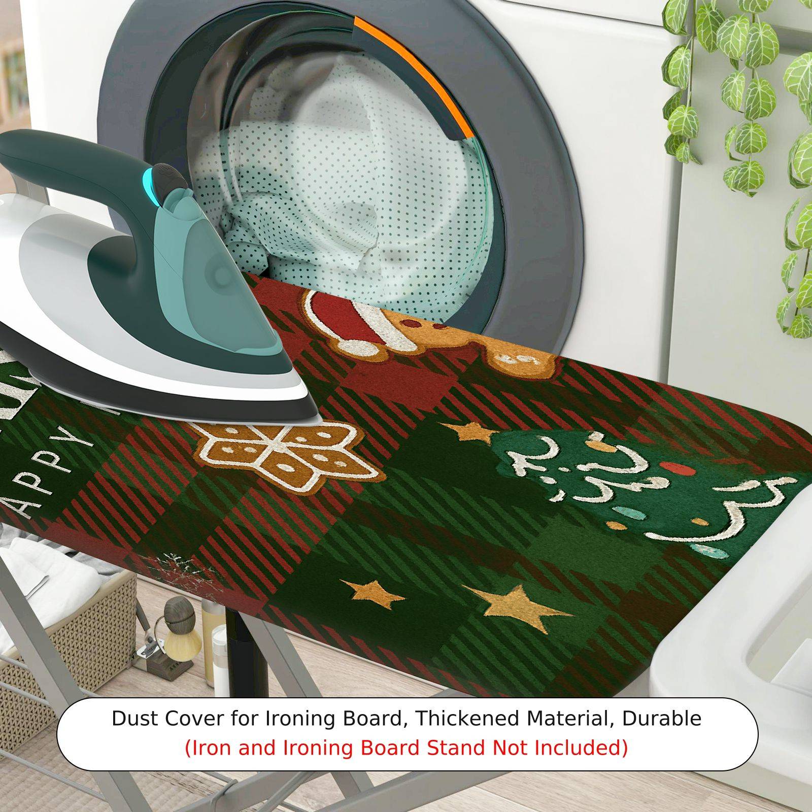 1-Piece Christmas Plaid Gingerbread  Ironing Board Cover, Universal Size, Without Board