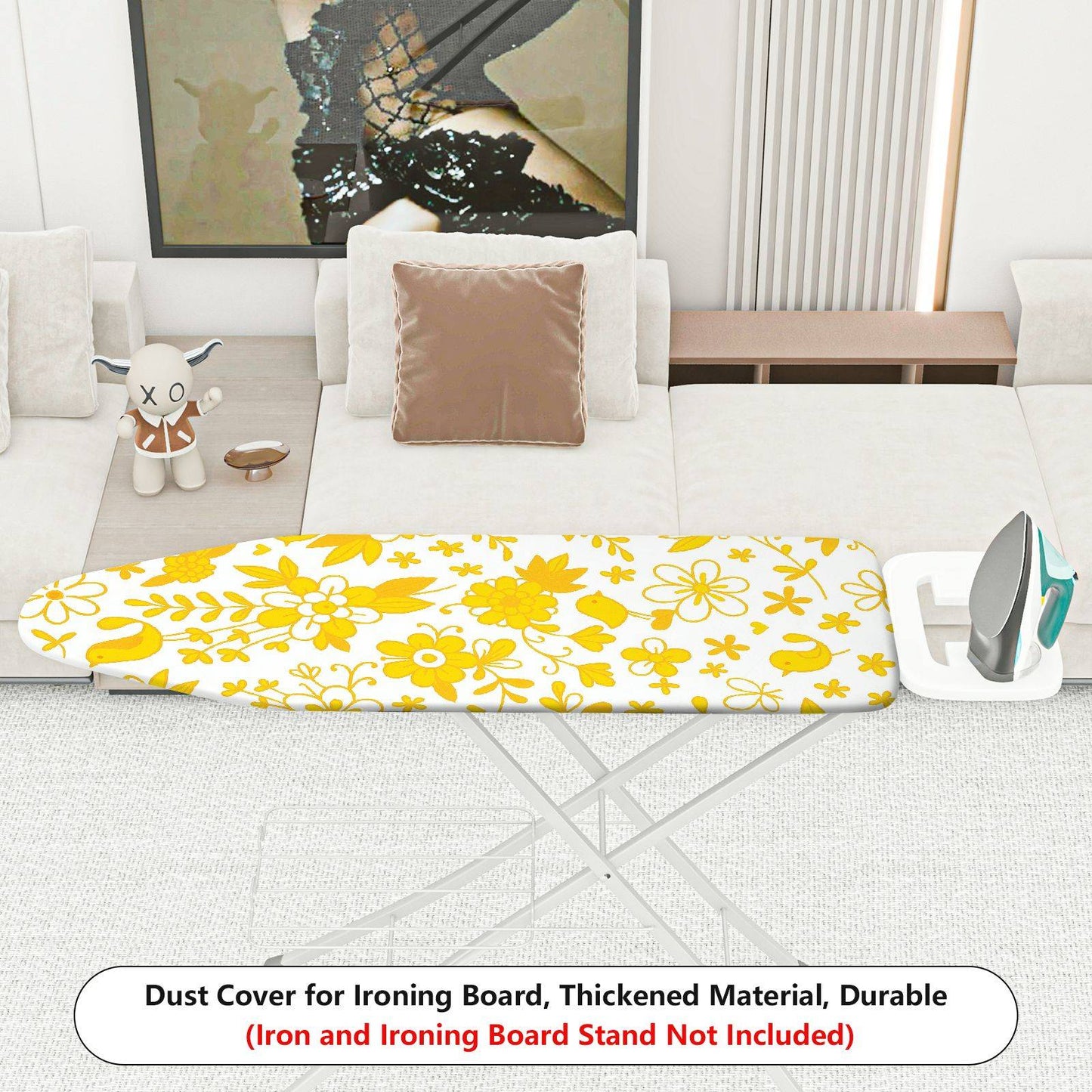 1-Piece Yellow Floral Bird Pattern  Ironing Board Cover, Universal Size, Without Board