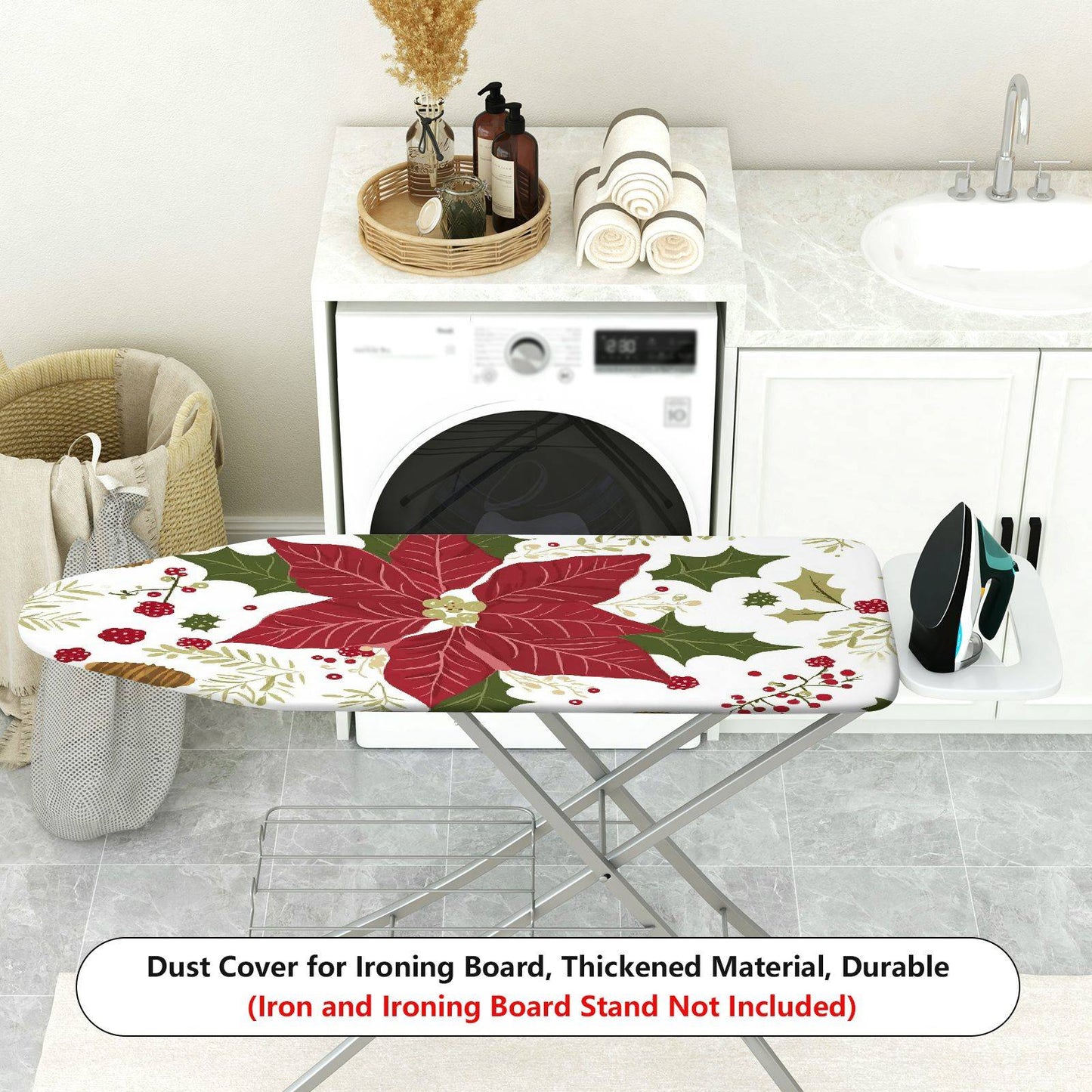1-Piece Christmas Poinsettia Festive  Ironing Board Cover, Universal Size, Without Board