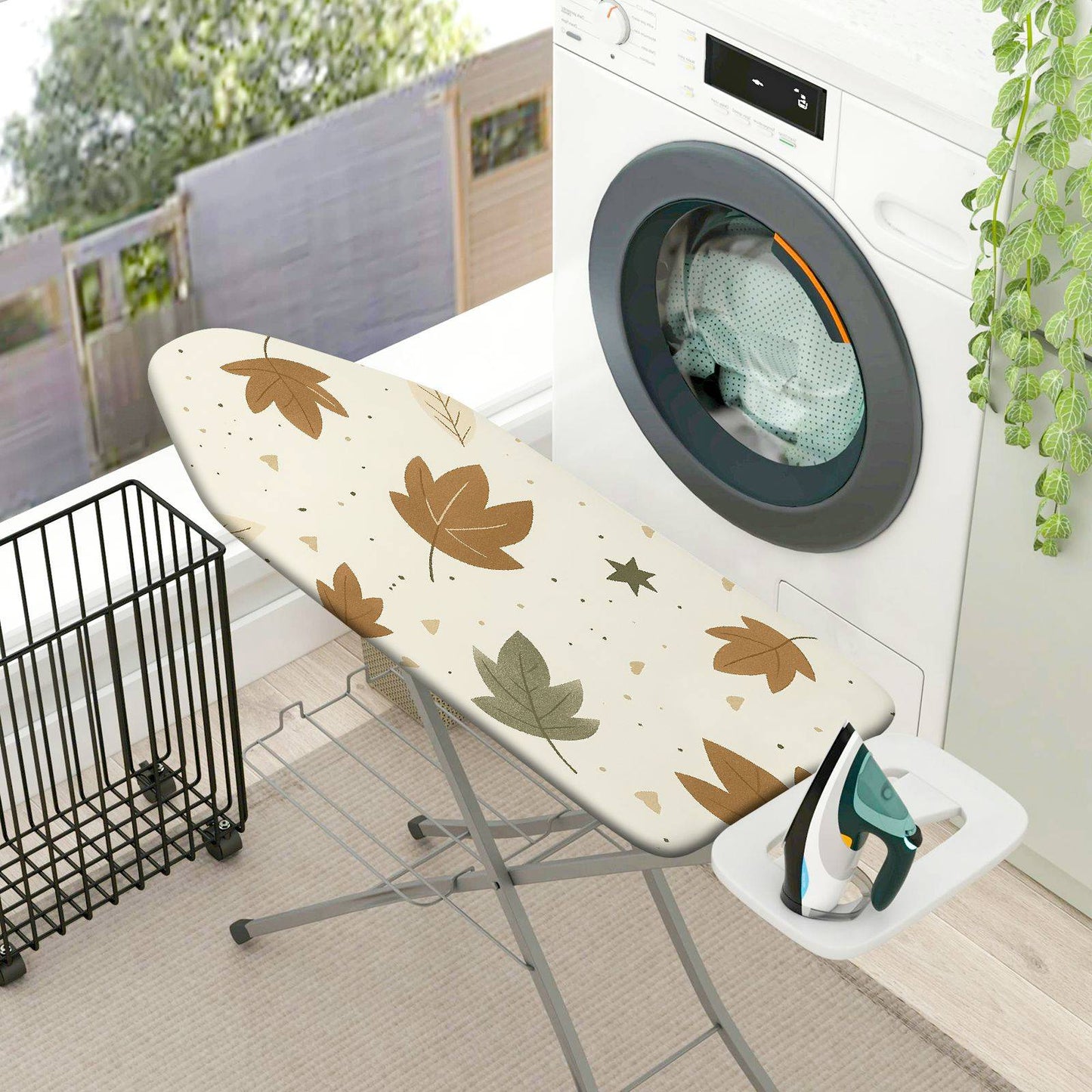 1-Piece Leaf Pattern Autumn Beige  Ironing Board Cover, Universal Size, Without Board