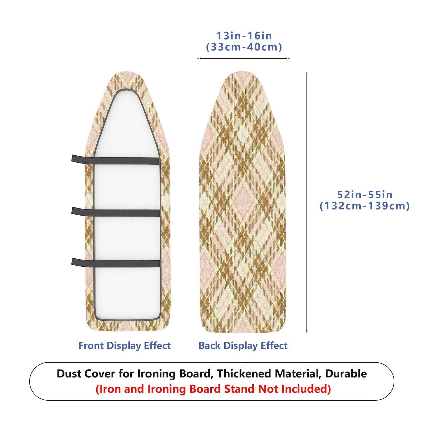 1-Piece Plaid Beige Brown  Ironing Board Cover, Universal Size, Without Board