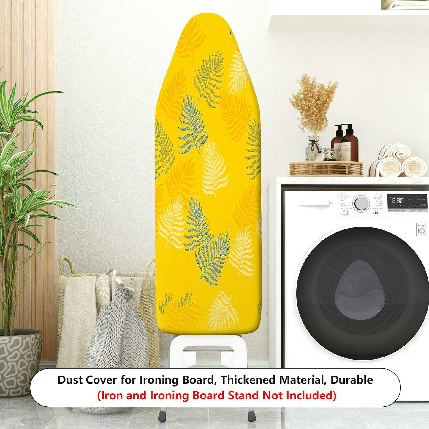 1-Piece Yellow Leaf Pattern Vibrant Tropical  Ironing Board Cover, Universal Size, Without Board