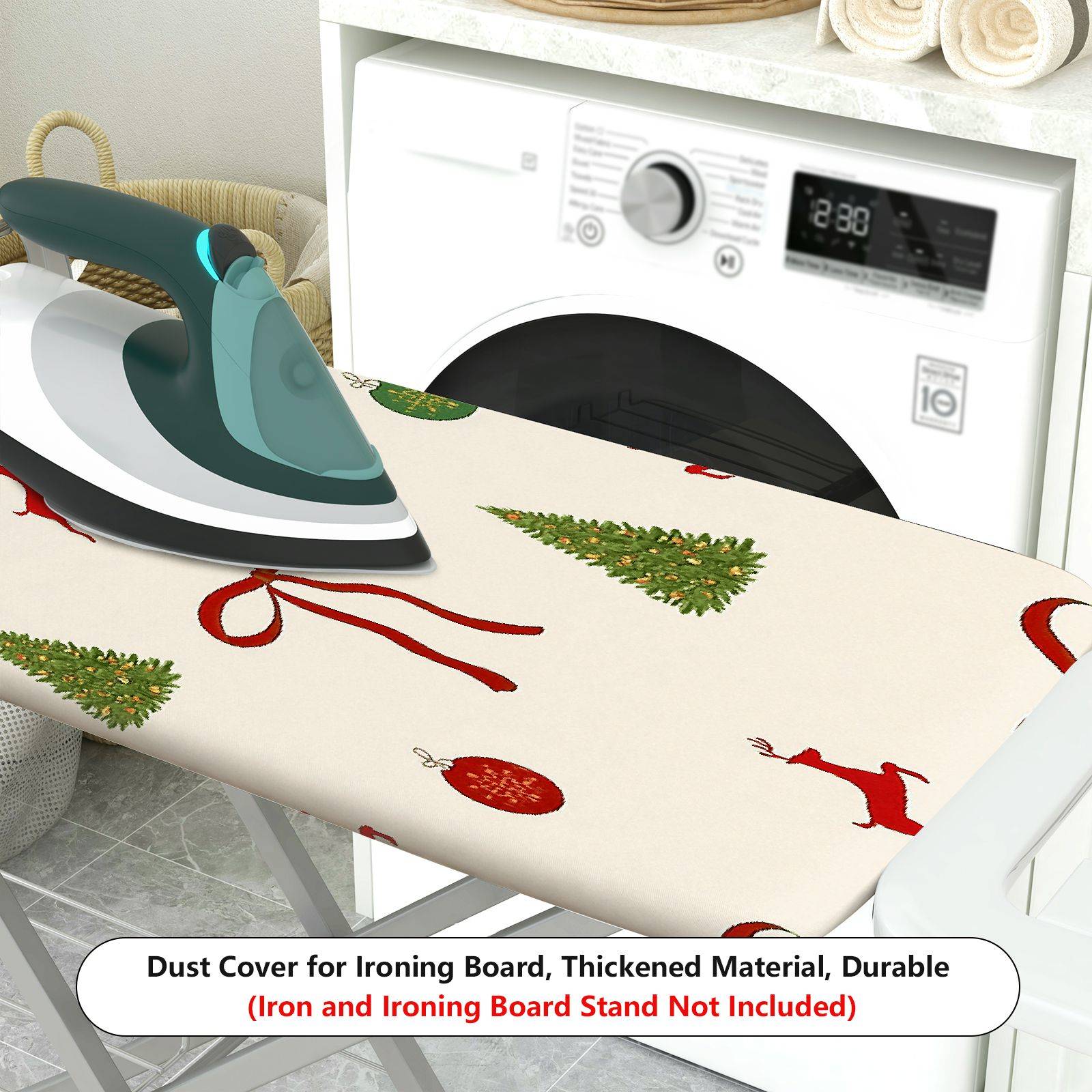1-Piece Christmas Reindeer Ribbon  Ironing Board Cover, Universal Size, Without Board