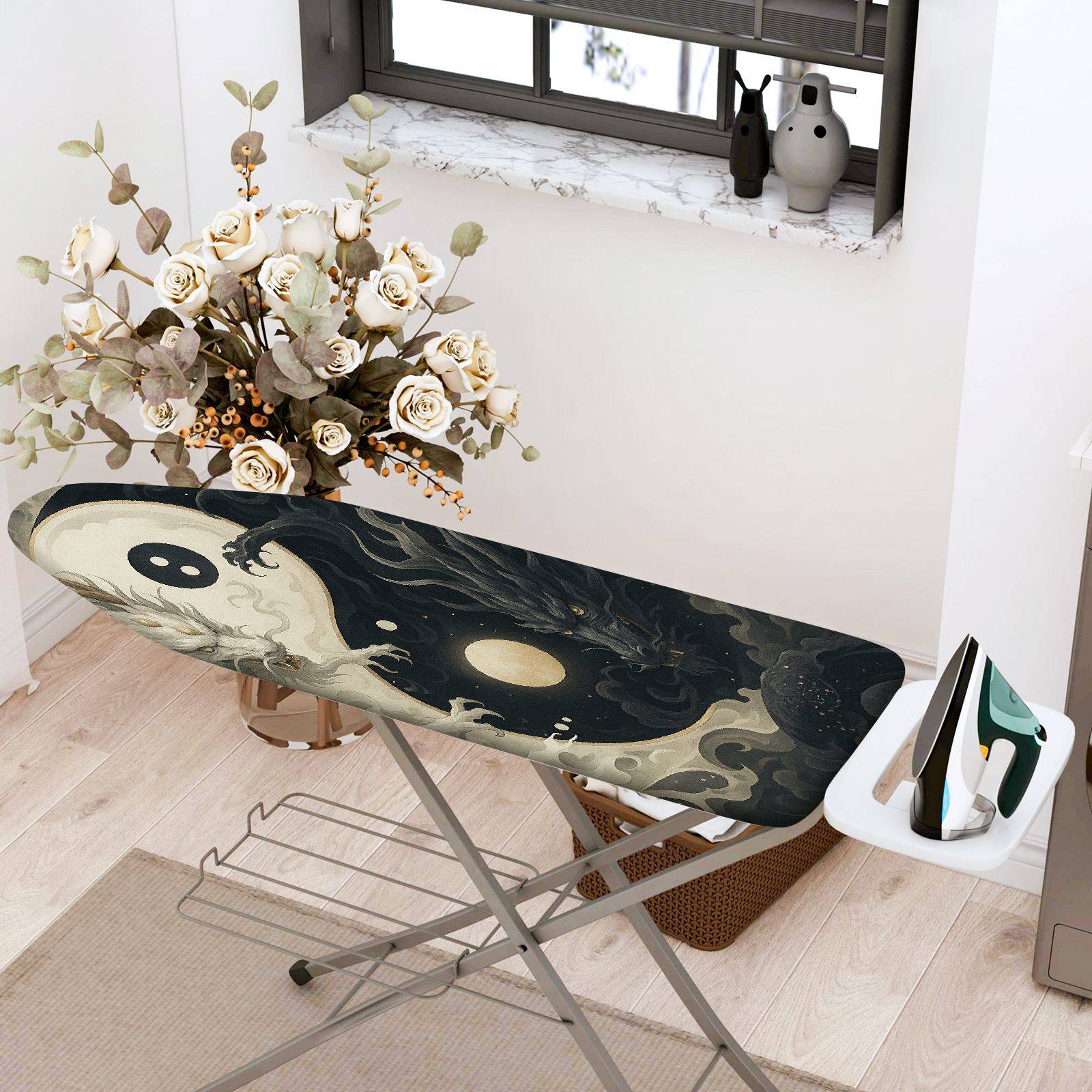 1-Piece Yin Yang Dragon Black  Ironing Board Cover, Universal Size, Without Board