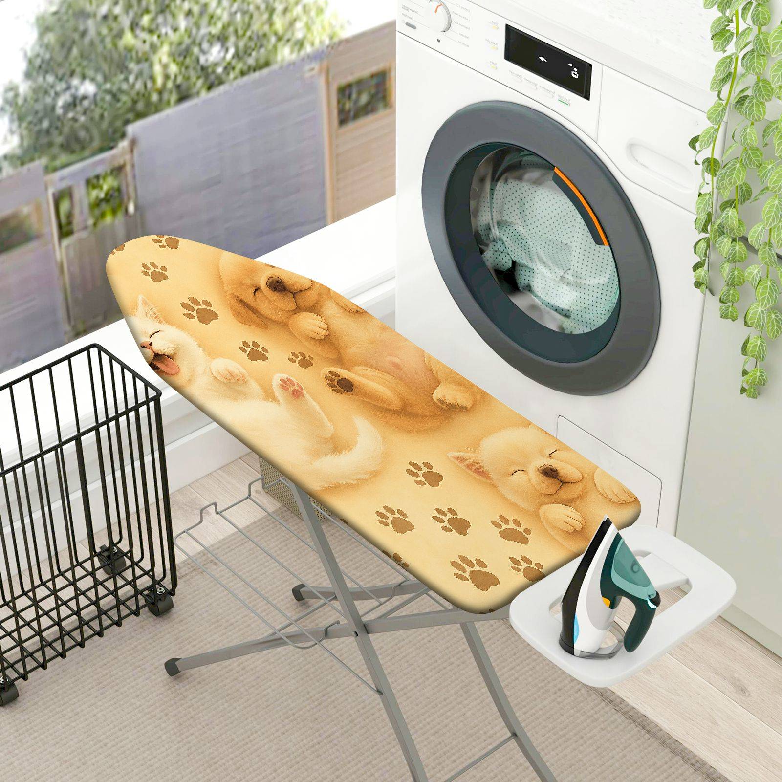 1-Piece Puppy Paw Print Sleeping Dogs Cute  Ironing Board Cover, Universal Size, Without Board
