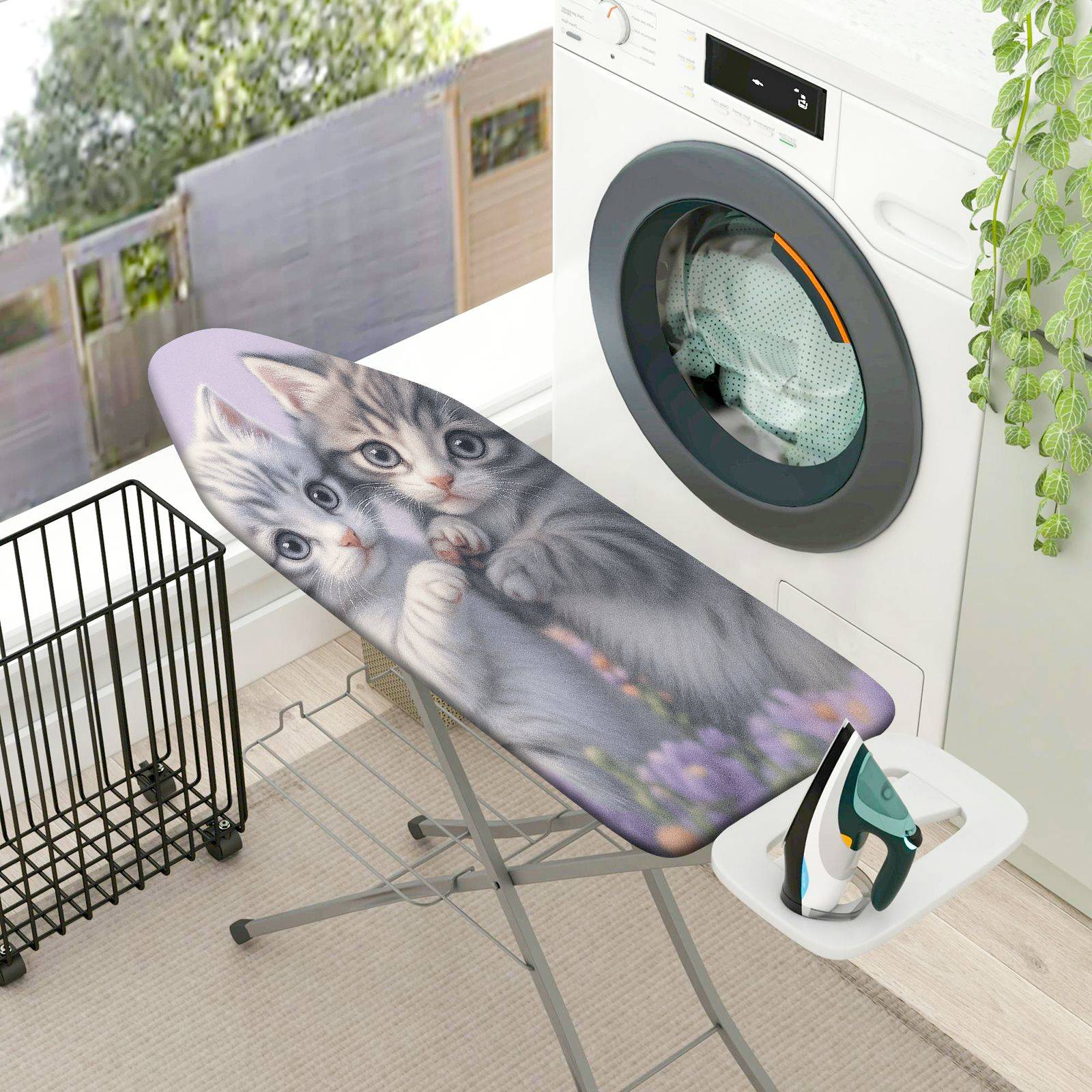 1-Piece Cute Kitten Lavender Floral  Ironing Board Cover, Universal Size, Without Board