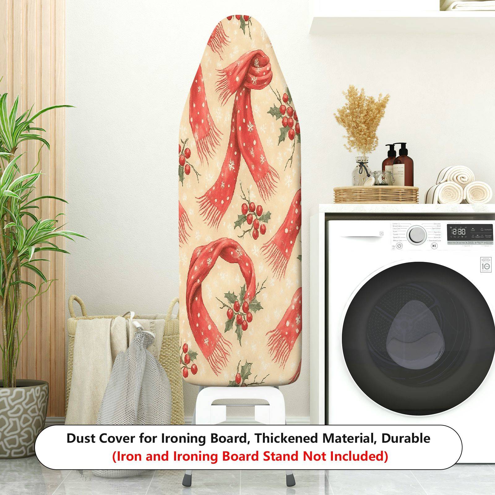1-Piece Christmas Red Scarf Holly  Ironing Board Cover, Universal Size, Without Board