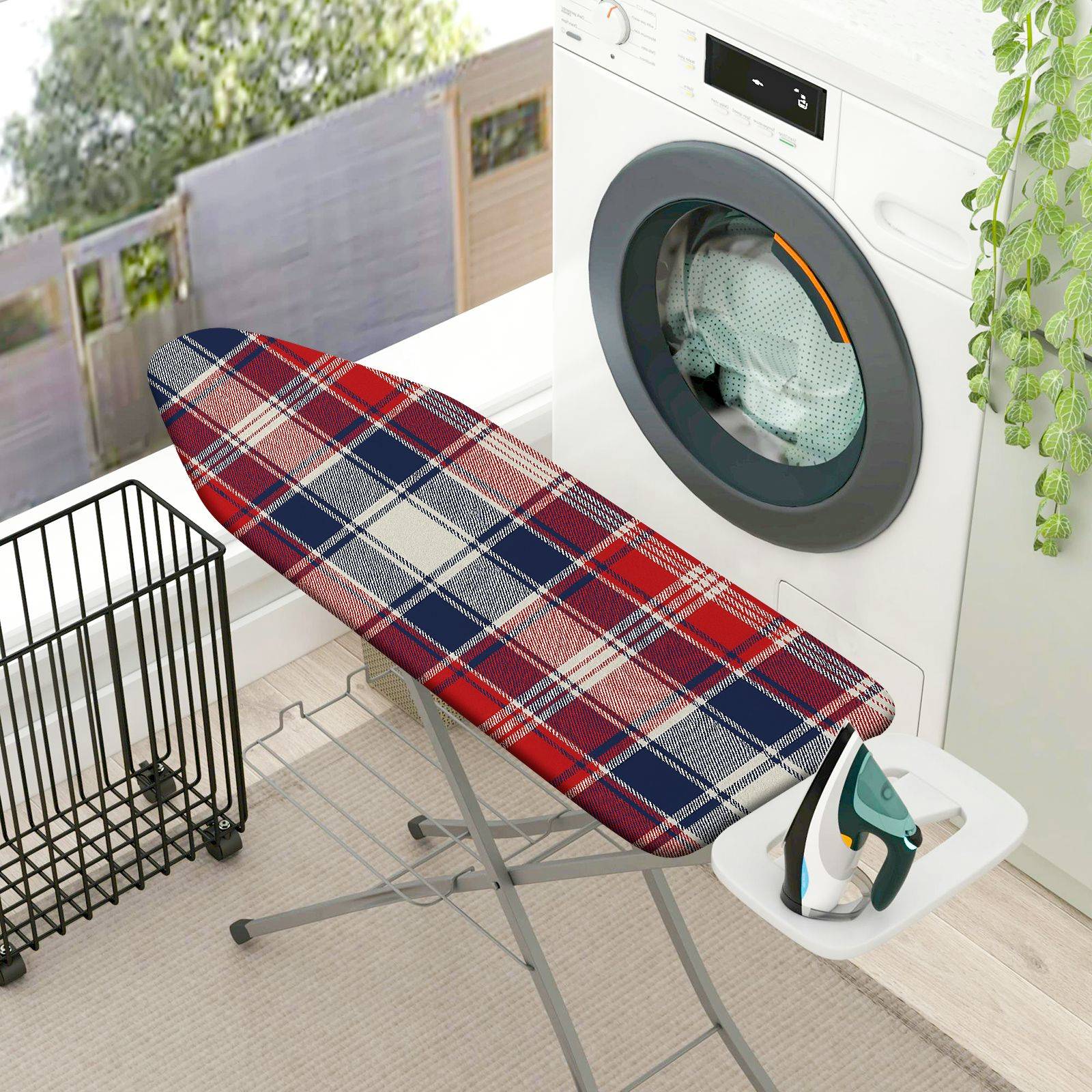 1-Piece Plaid Red Blue  Ironing Board Cover, Universal Size, Without Board
