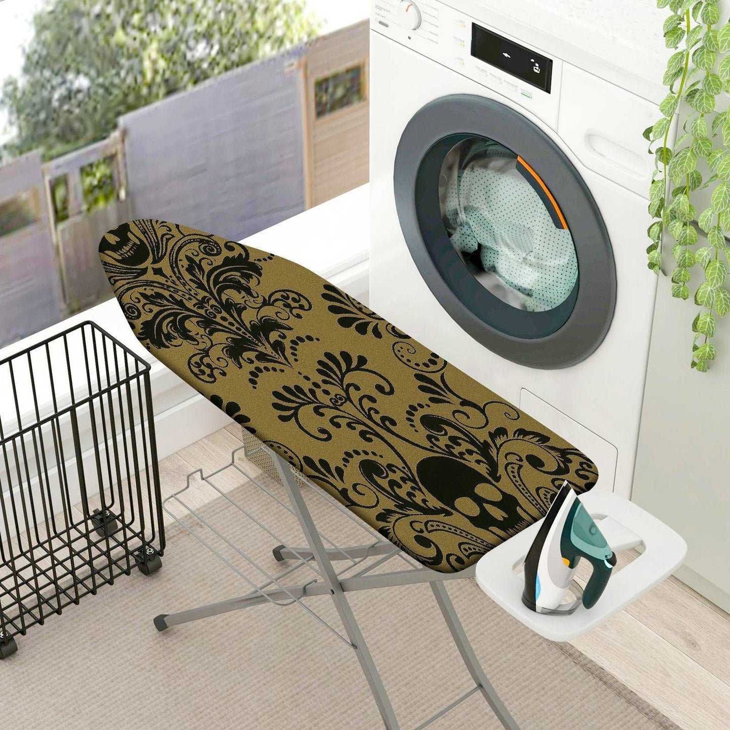 1-Piece Elegant Floral Black Beige  Ironing Board Cover, Universal Size, Without Board