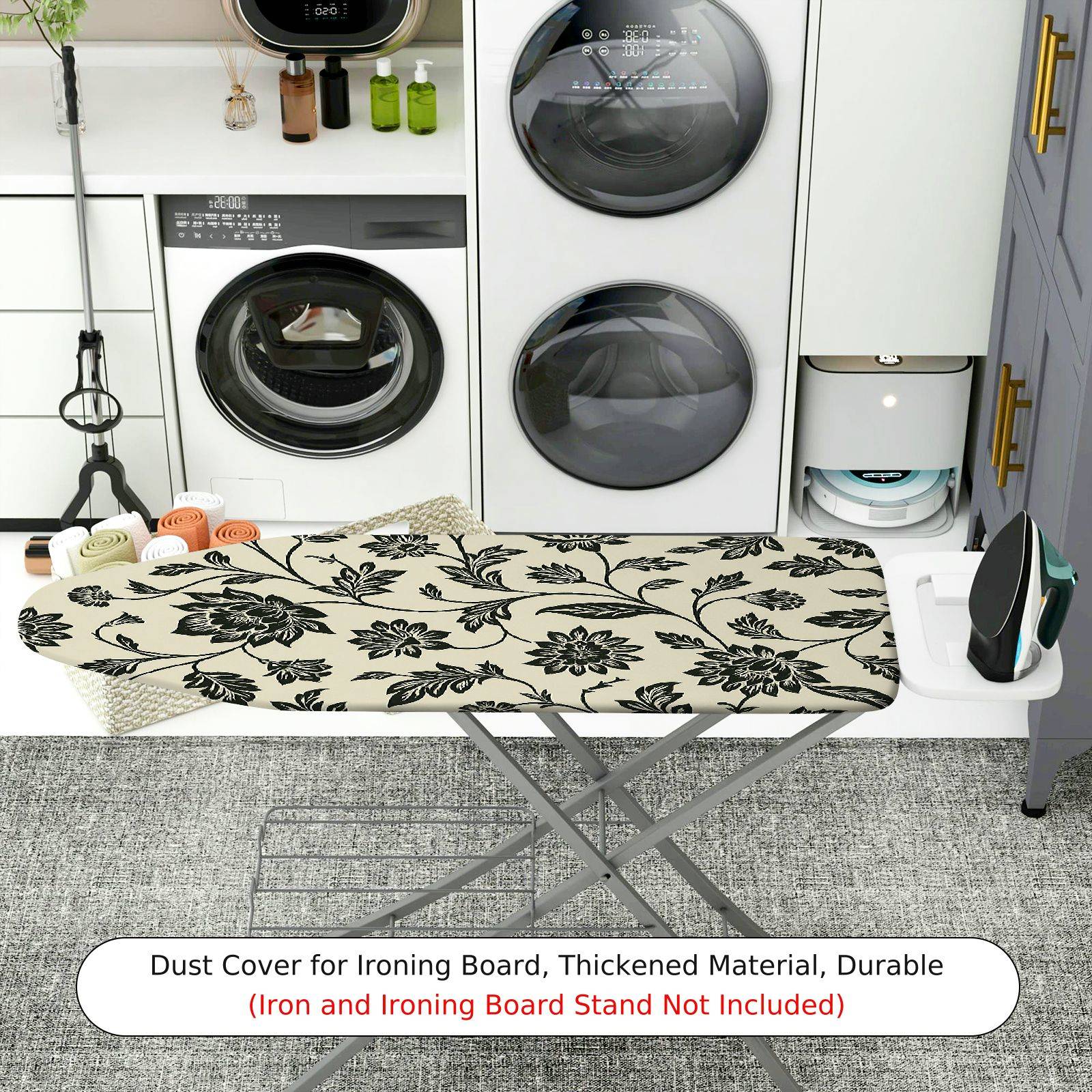 1-Piece Floral Pattern Black Beige  Ironing Board Cover, Universal Size, Without Board