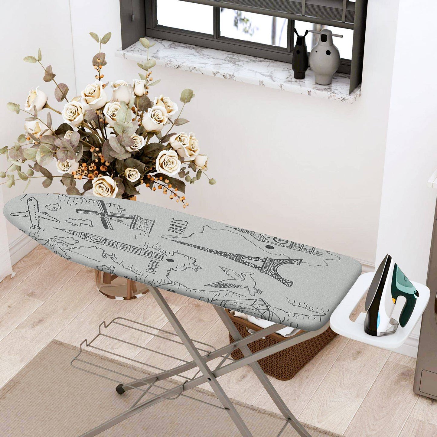 1-Piece World Architectural Travel Iconic  Ironing Board Cover, Universal Size, Without Board